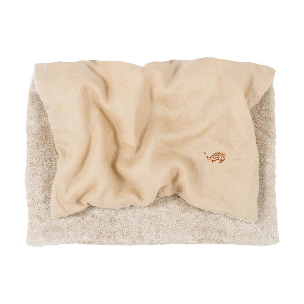 Couverture d'hiver brodée en lin français sable 70x100x3cm L1N0 - Nobodinoz