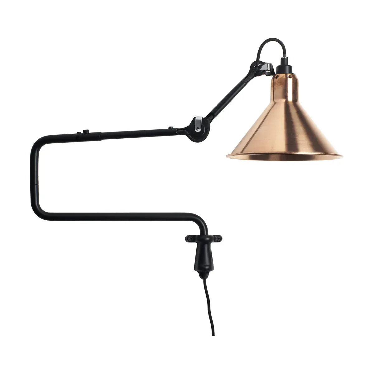 Applique murale noire réflecteur cuivre brut conique Gras 303 - DCW Editions