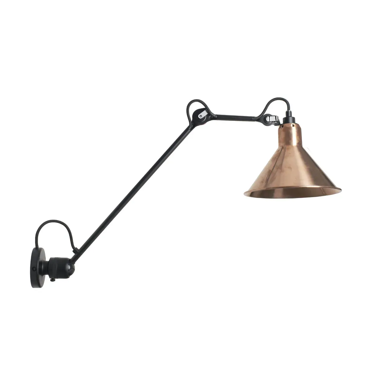 Applique murale en acier noir et réflécteur cuivre brut conique Gras 304 L40 - DCW Ed