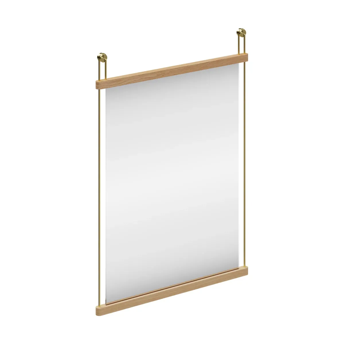 Miroir suspendu en chêne massif et ferrure en laiton satiné 70x2x50cm - Woud