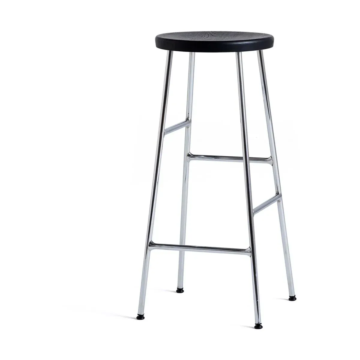 Tabouret en acier chromé et assise en chêne massif noir 33x75cm - HAY