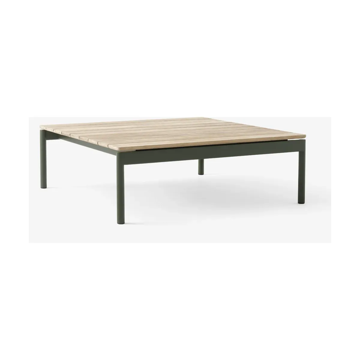 Table basse de jardin carrée en bois de teck et acier vert bronze 90x90x30cm Ville AV