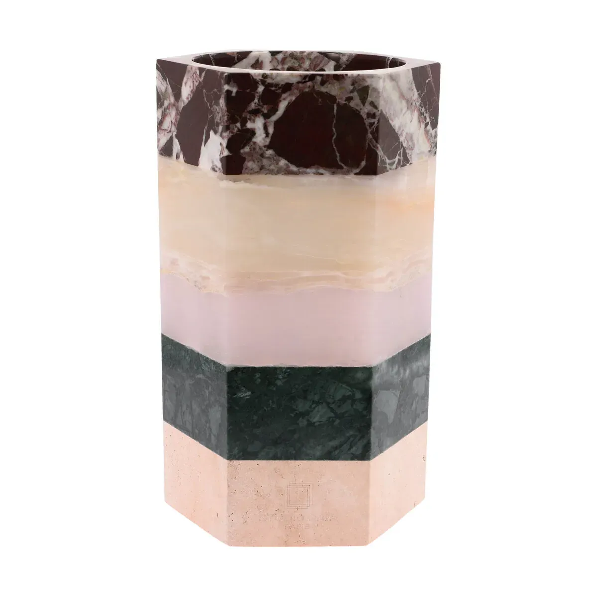 Cache-pot en marbre, onyx et travertin 15x25cm Emma Orient - Studio Gaïa