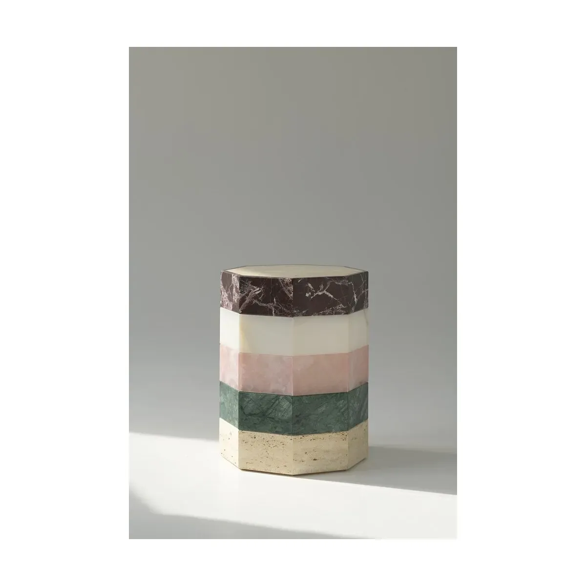 Table d'appoint octogonale en onyx, quartzite, marbre et travertin 39x50cm Gisou - St