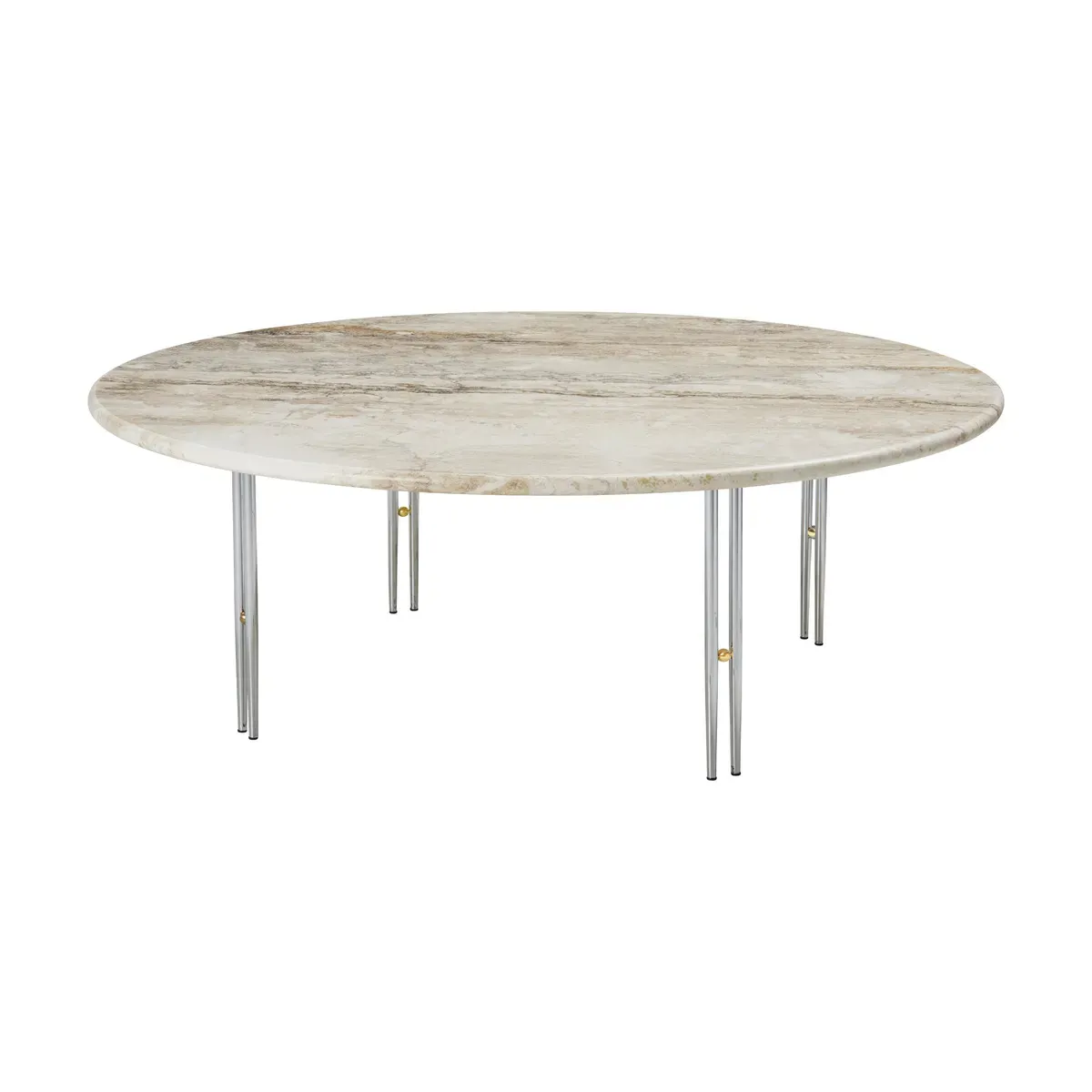 Table basse ronde en travertin et acier chromé 100x35cm Ioi - Gubi