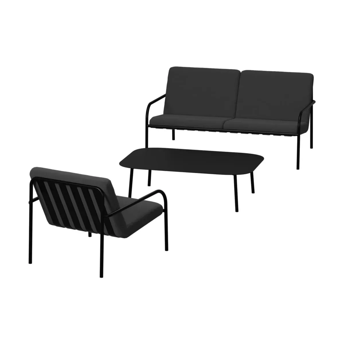 Salon de jardin 3 éléments en acier noir et assise graphite - Metallbude