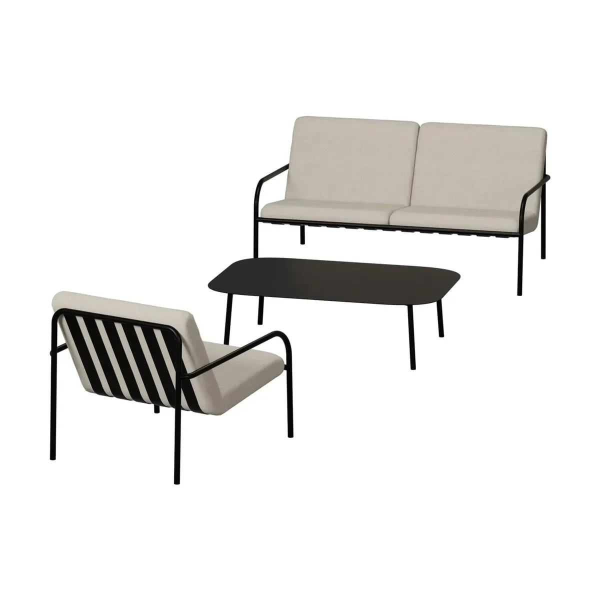 Salon de jardin 3 éléments en acier noir et assise sable - Metallbude