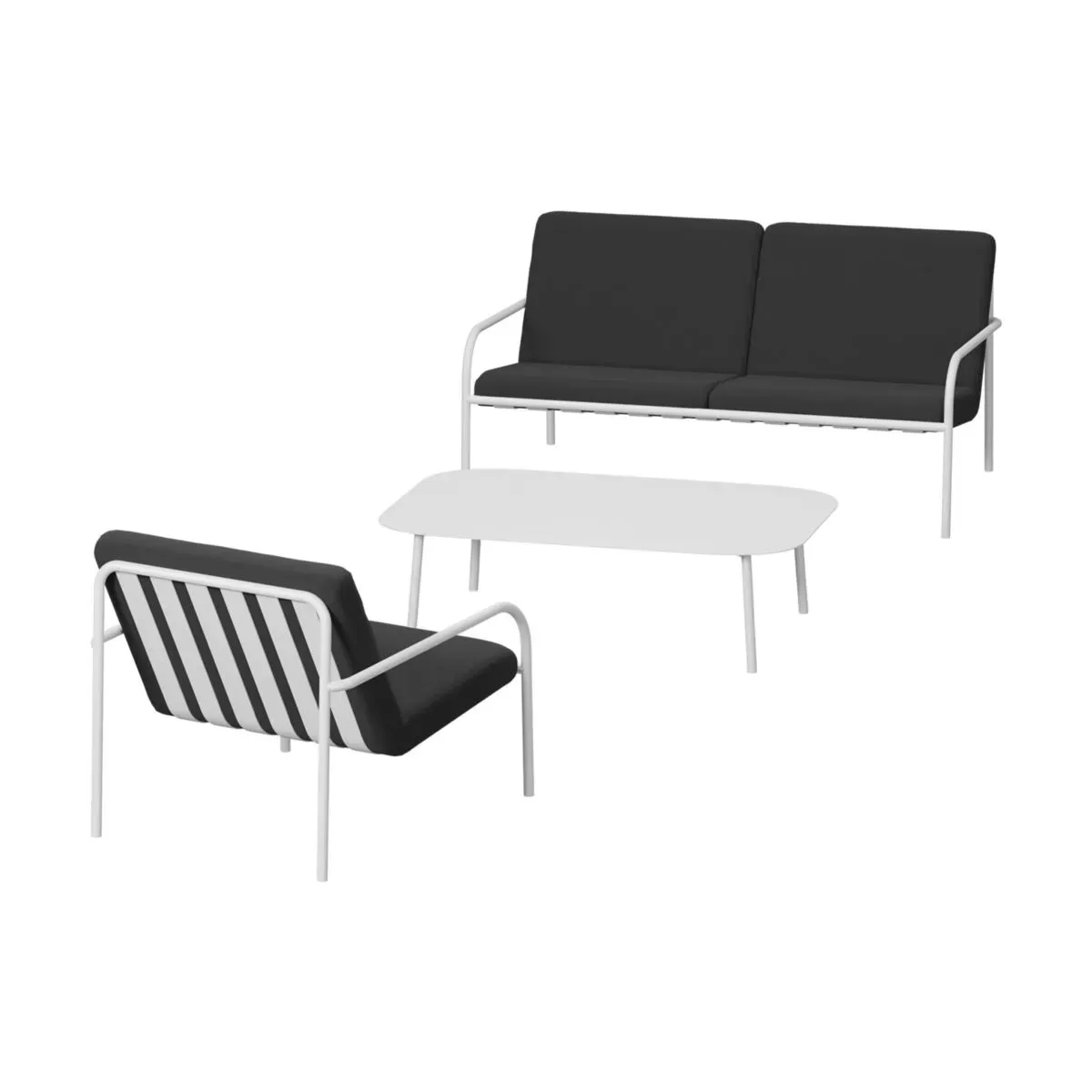 Salon de jardin 3 éléments en acier blanc et assise graphite - Metallbude