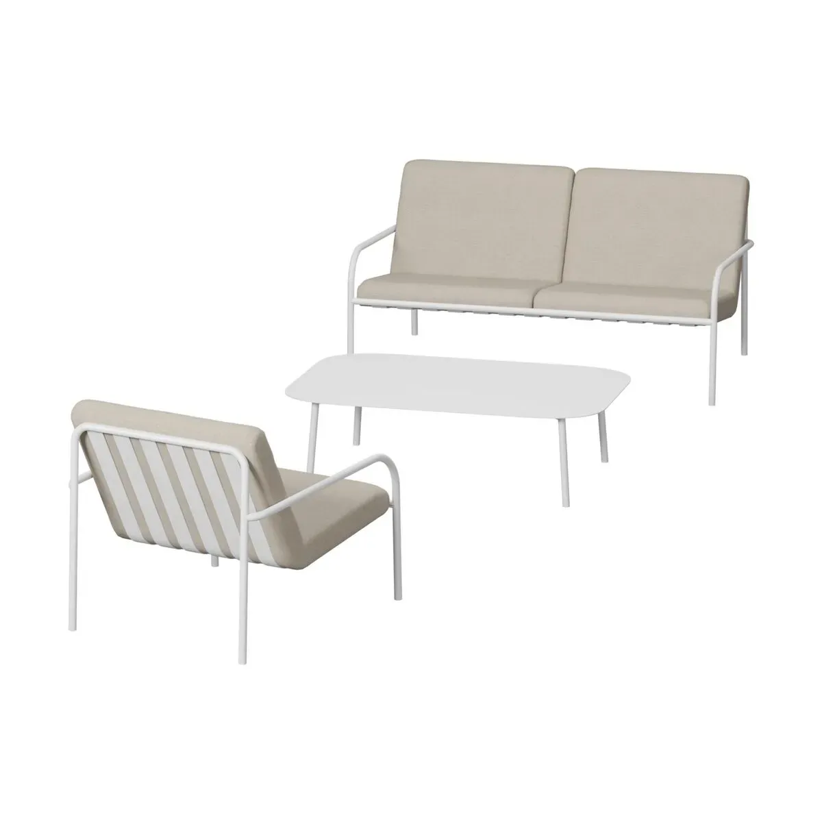 Salon de jardin 3 éléments en acier blanc et assise sable - Metallbude