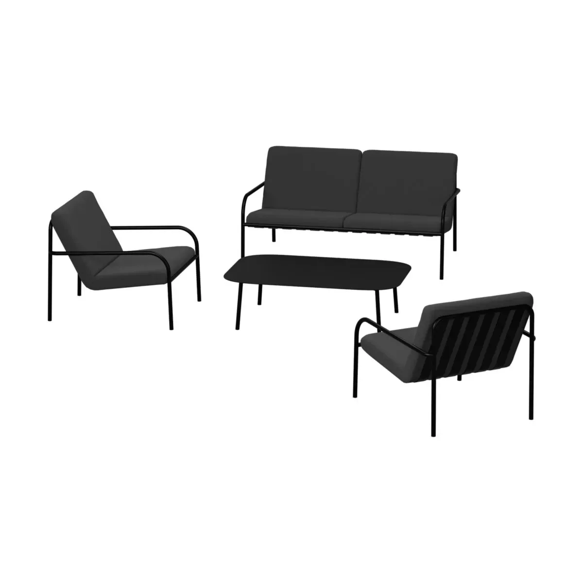 Salon de jardin 4 éléments en acier noir et assise graphite - Metallbude