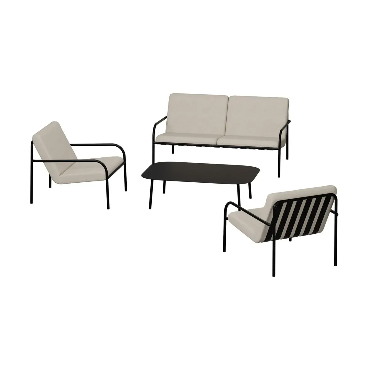 Salon de jardin 4 éléments en acier noir et assise sable - Metallbude