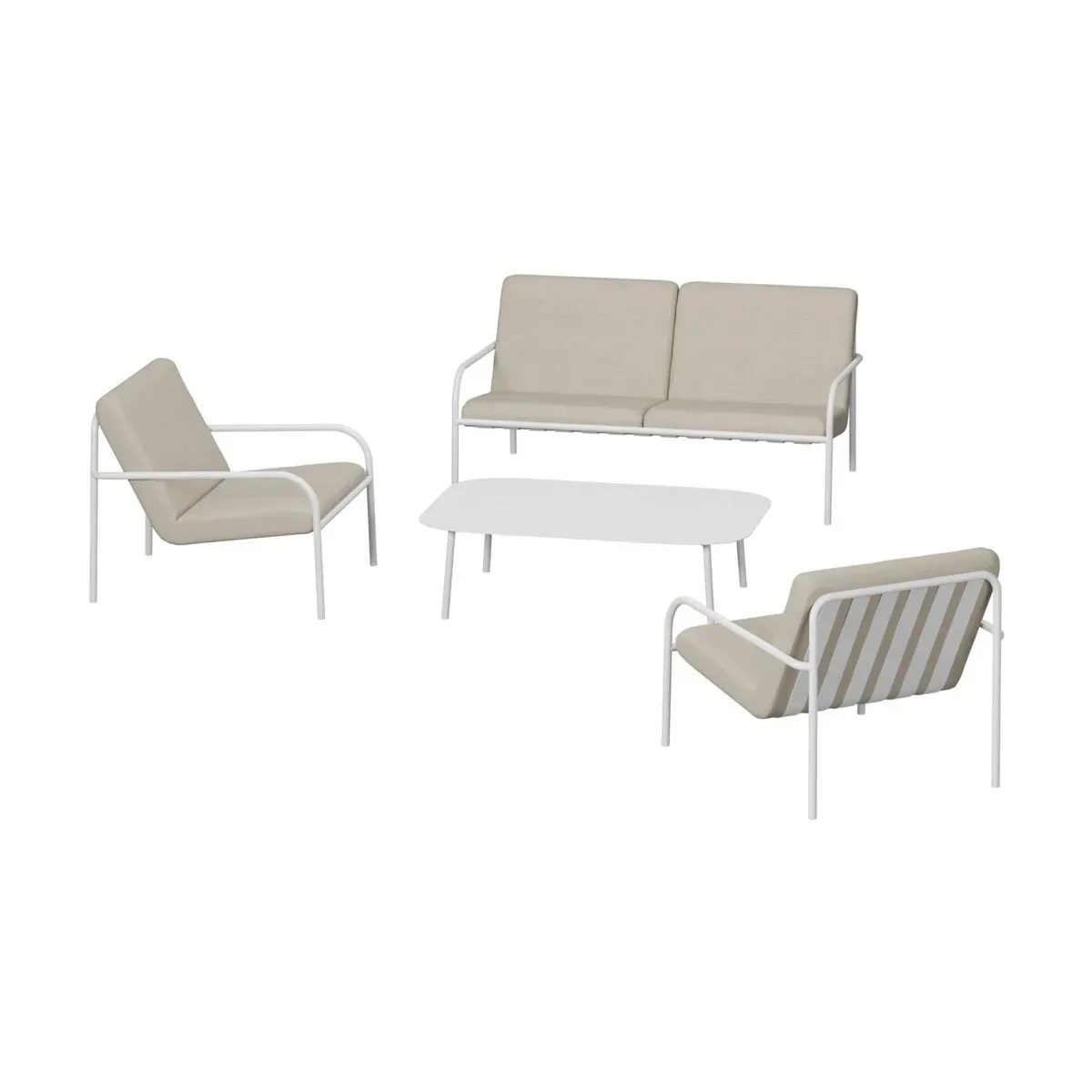 Salon de jardin 4 éléments en acier blanc et assise sable - Metallbude