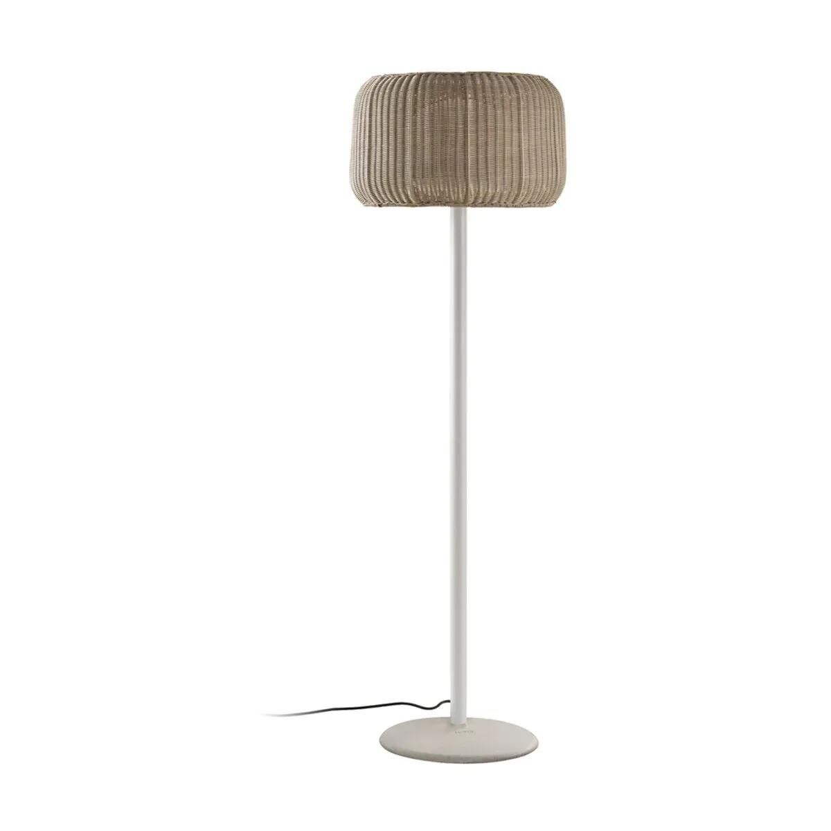 Lampadaire non dimmable base en béton, structure blanche et abat-jour beige clair 165