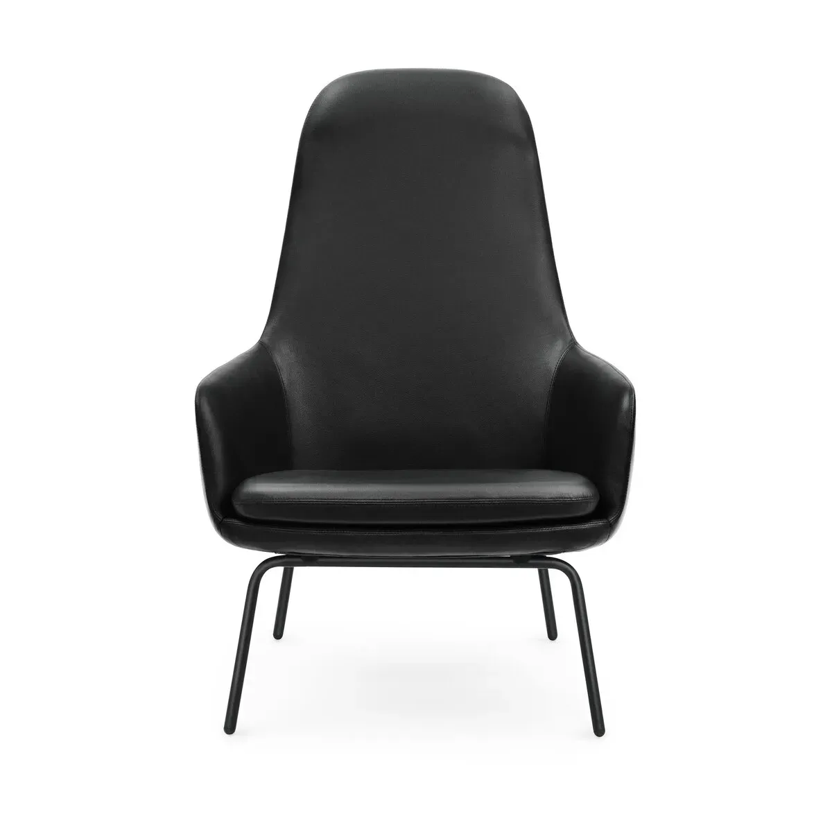 Fauteuil haut avec pieds en acier noir et assise en cuir noir Era - Normann Copenhage