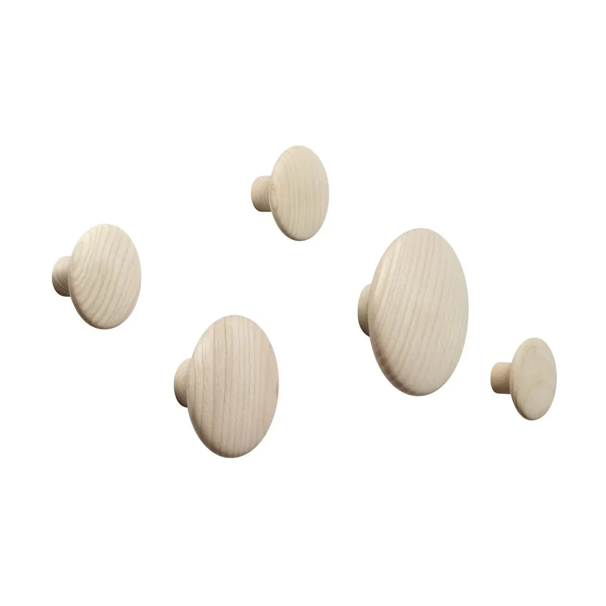 5 Patères rondes en bois naturel The Dots - Muuto