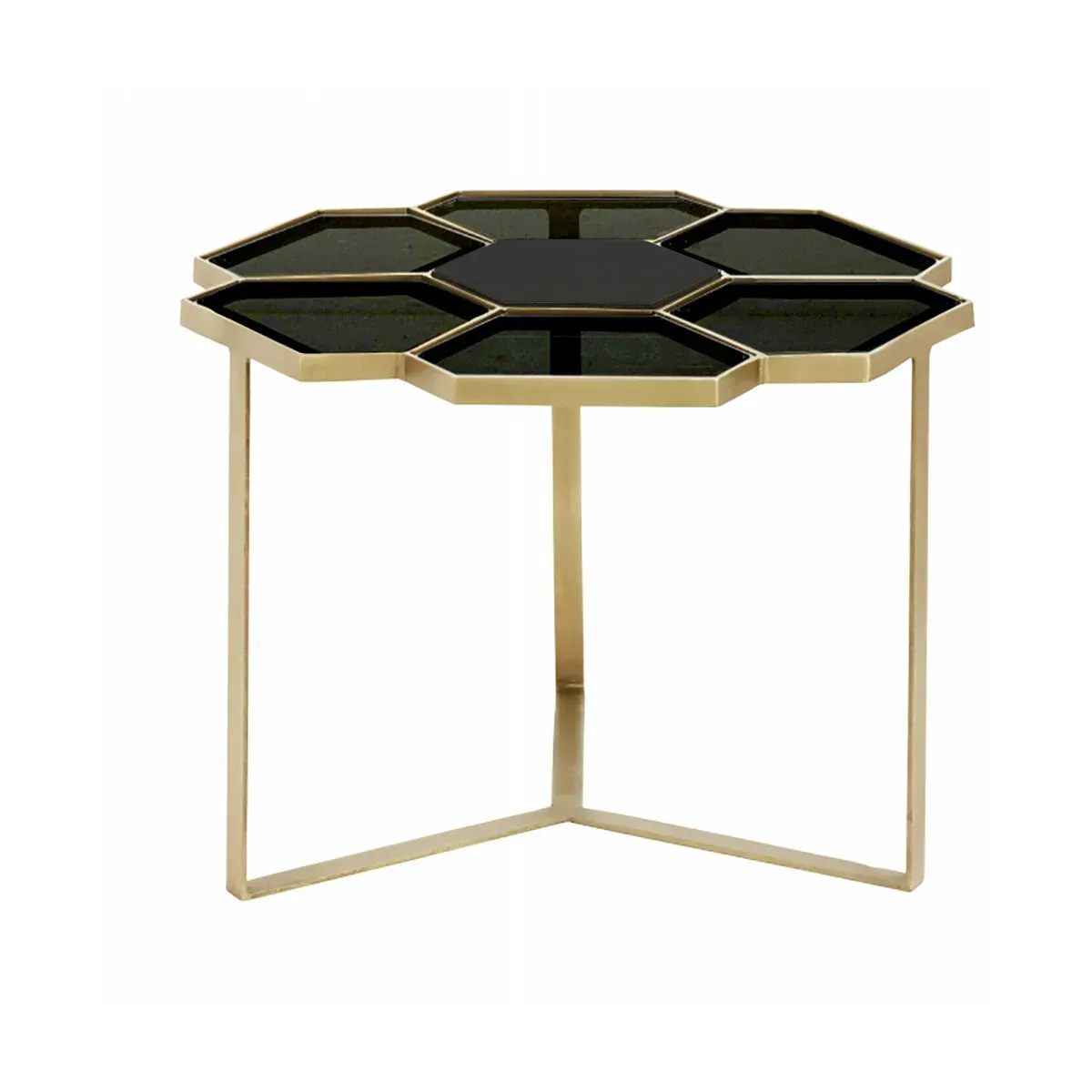 Table basse en acier doré et verre noir 60 cm Flower - Nordal