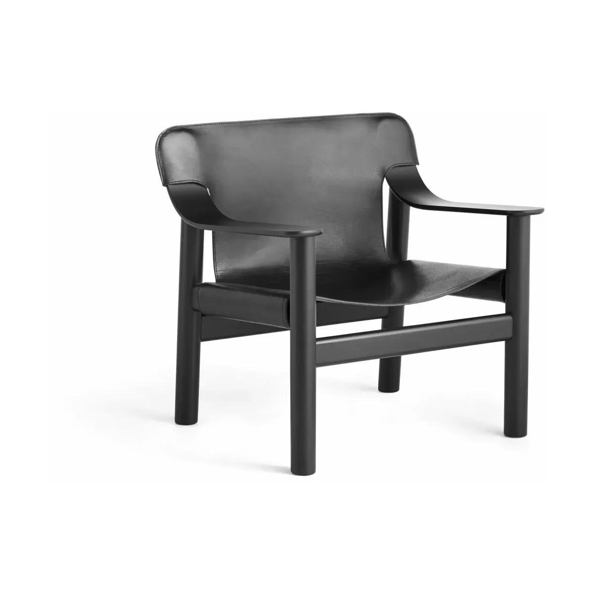Fauteuil en chêne avec housse en cuir noir Bernard - HAY