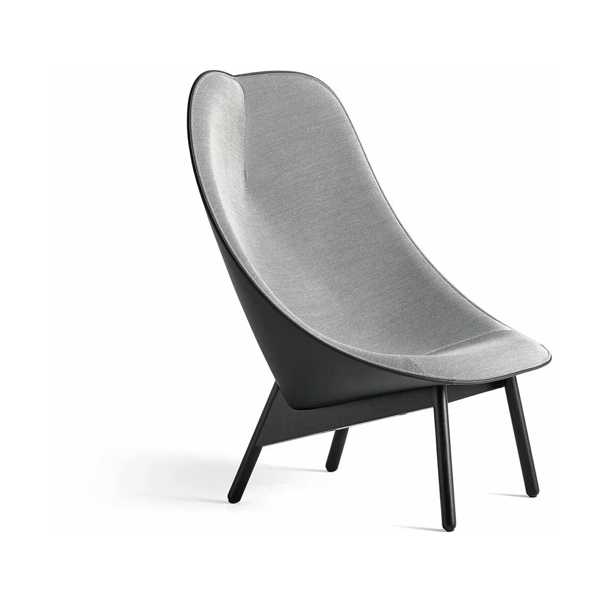 Fauteuil gris clair et chêne massif teinté noir Uchiwa - HAY