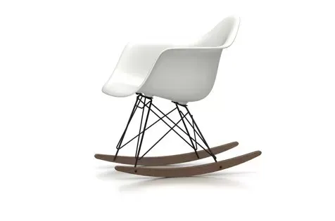 Vitra Chaise à bascule RAR Eames Plastic  - blanc - noir - Patins Érable foncé