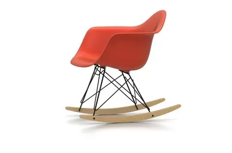 Vitra Chaise à bascule RAR Eames Plastic  - poppy red RE - noir - Patins Érable jaune