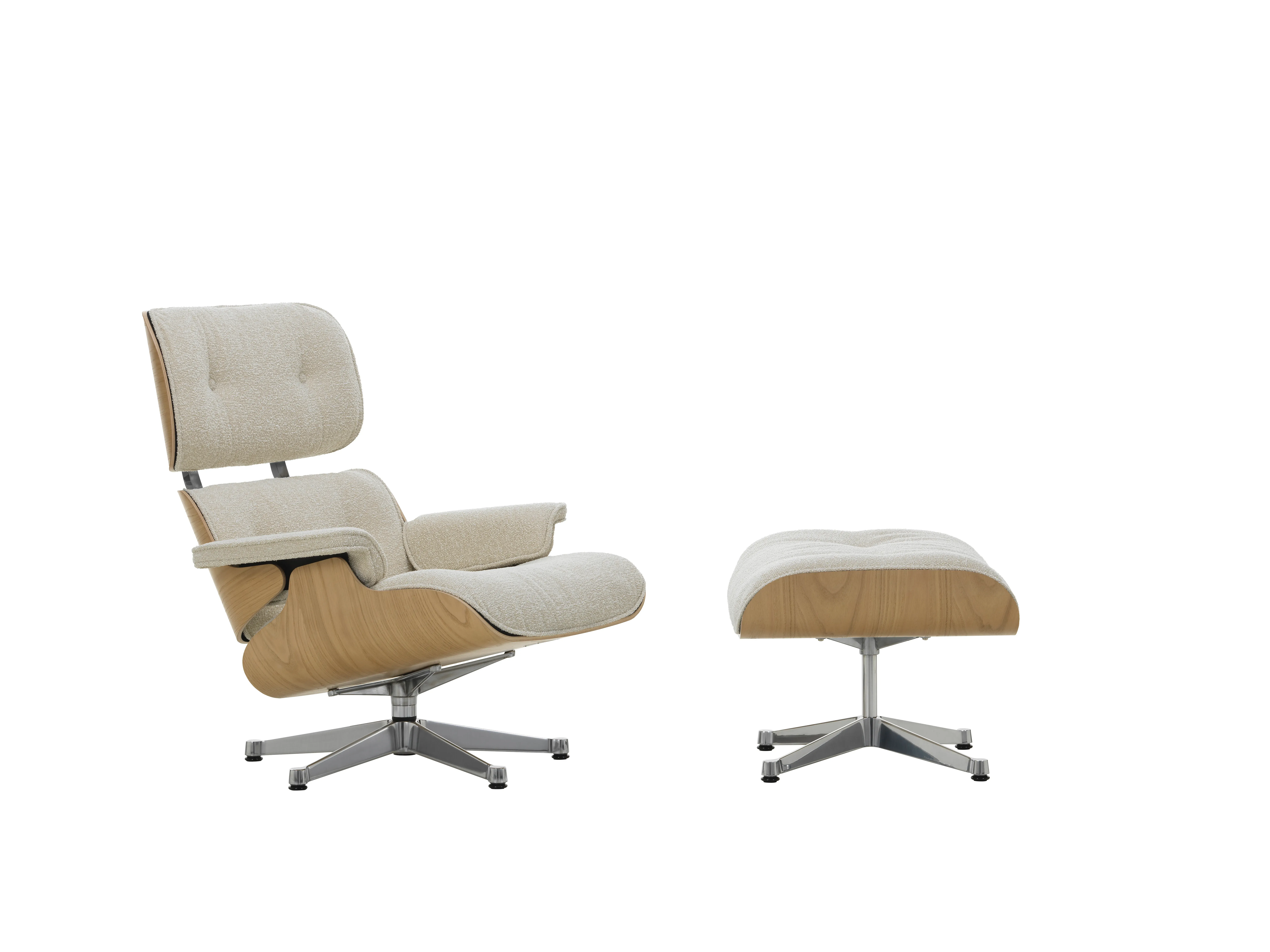 Vitra Lounge Chair & Ottoman - poli - Nubia 02 crème/perle - VitraKastanieNatur