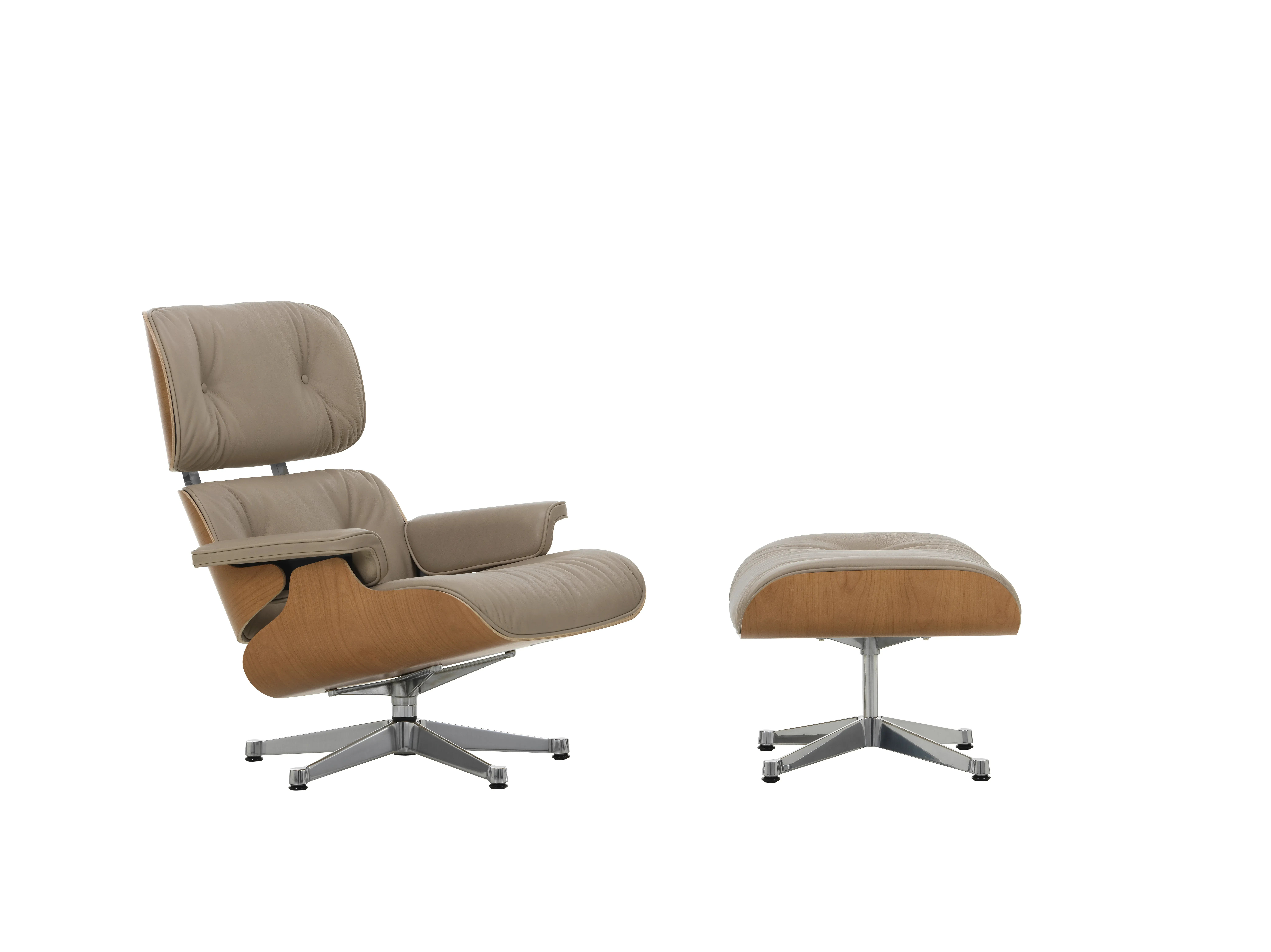 Vitra Lounge Chair & Ottoman - poli - Cuir naturel F 78 sable foncé - VitraKirscheNatur