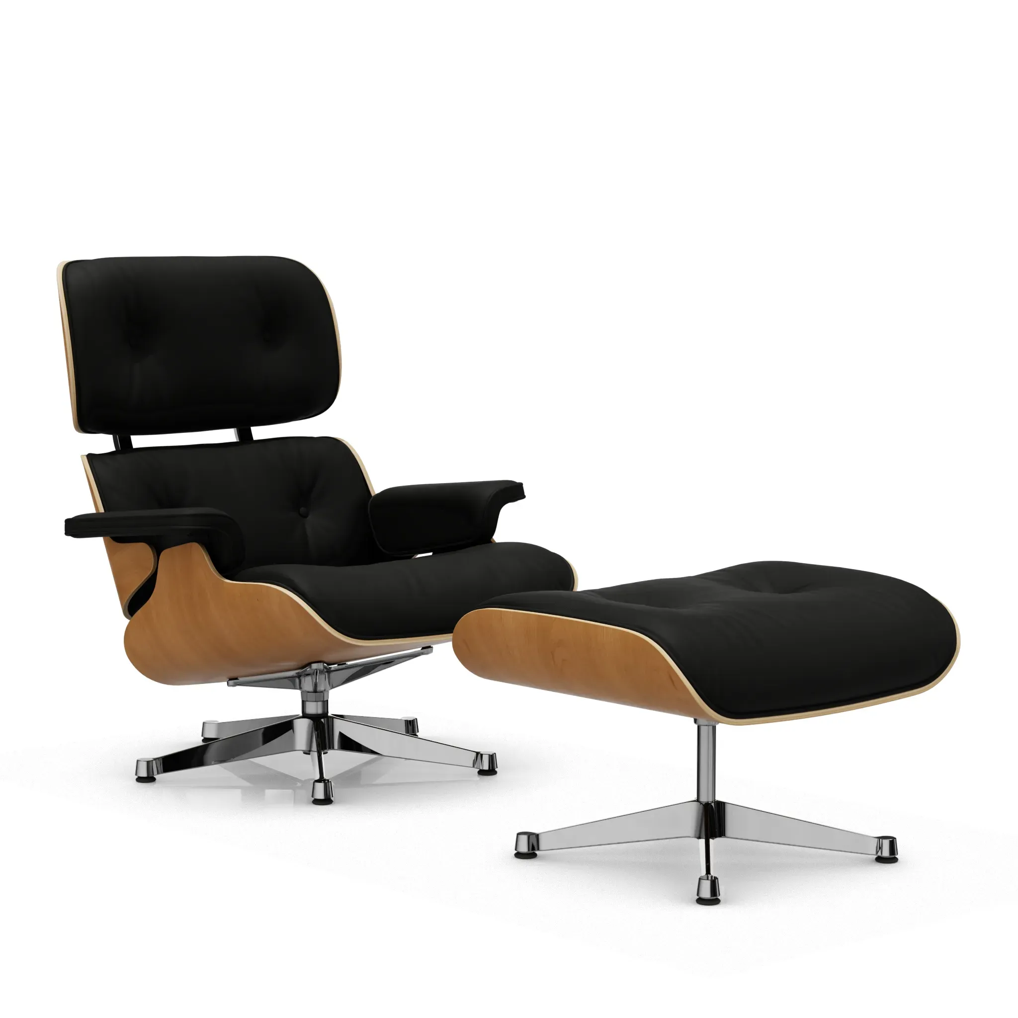 Vitra Lounge Chair & Ottoman - poli - Cuir premium F nero - VitraKirscheNatur