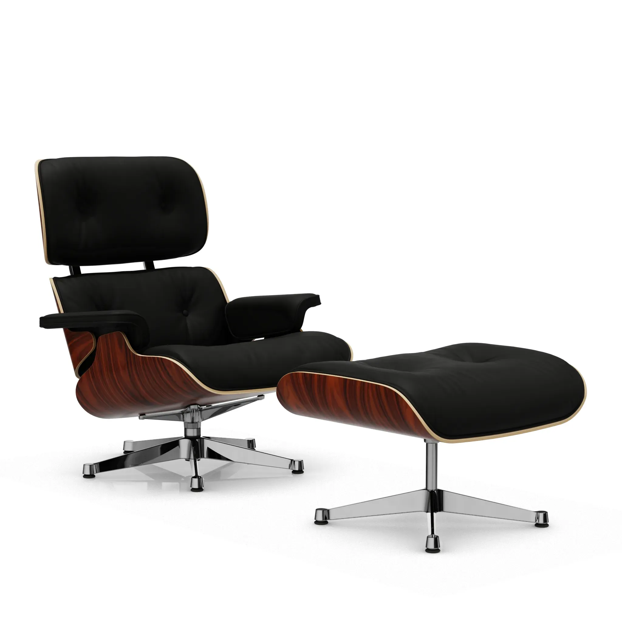 Vitra Lounge Chair & Ottoman - poli - Cuir premium F nero - Santos Palisander