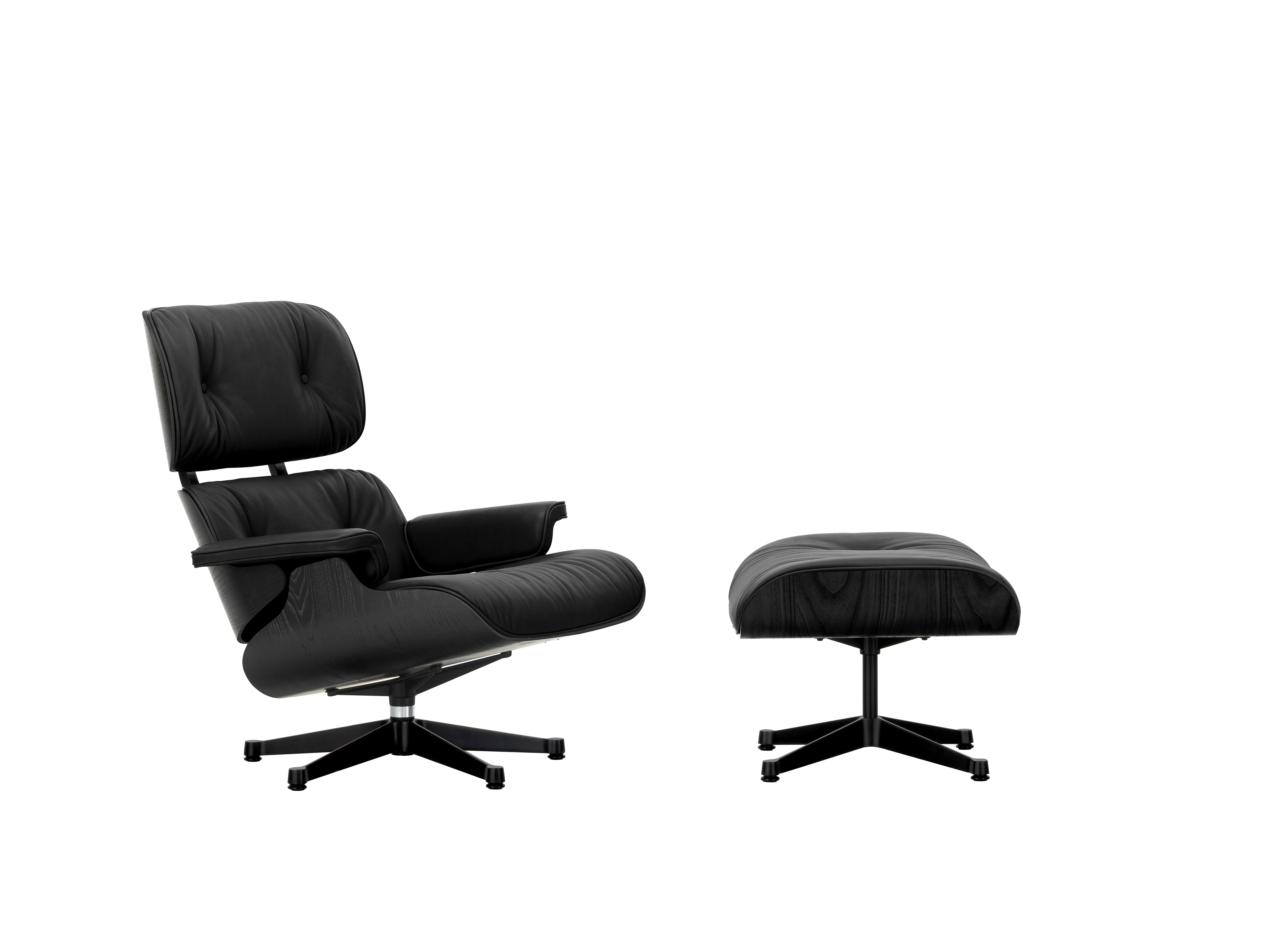 Vitra Lounge Chair & Ottoman - VitraKastanieSchwarz - Cuir premium F nero - noir basique enduit de poudre