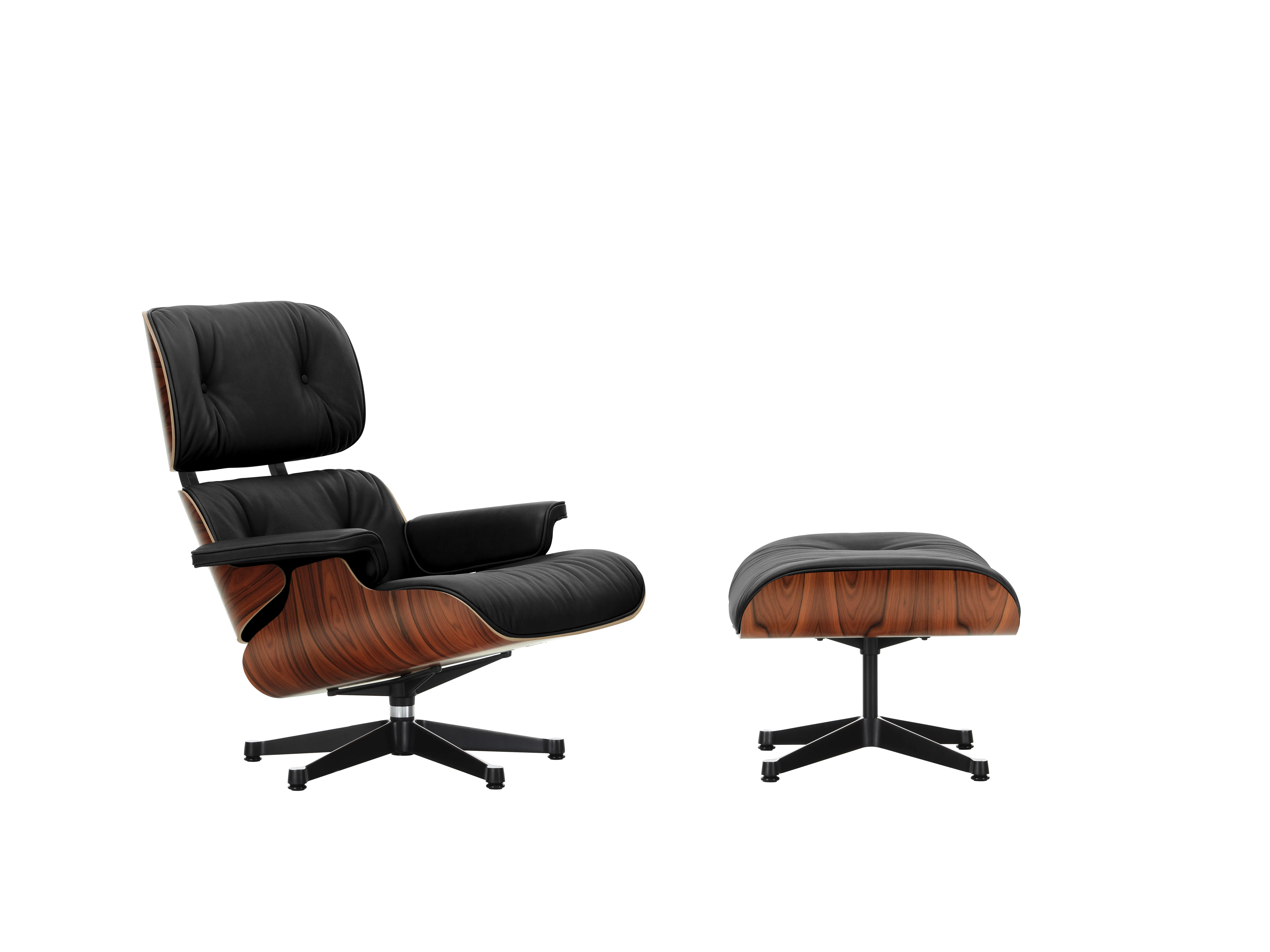 Vitra Lounge Chair & Ottoman - poli / côtés noirs - Cuir premium F nero - Santos Palisander