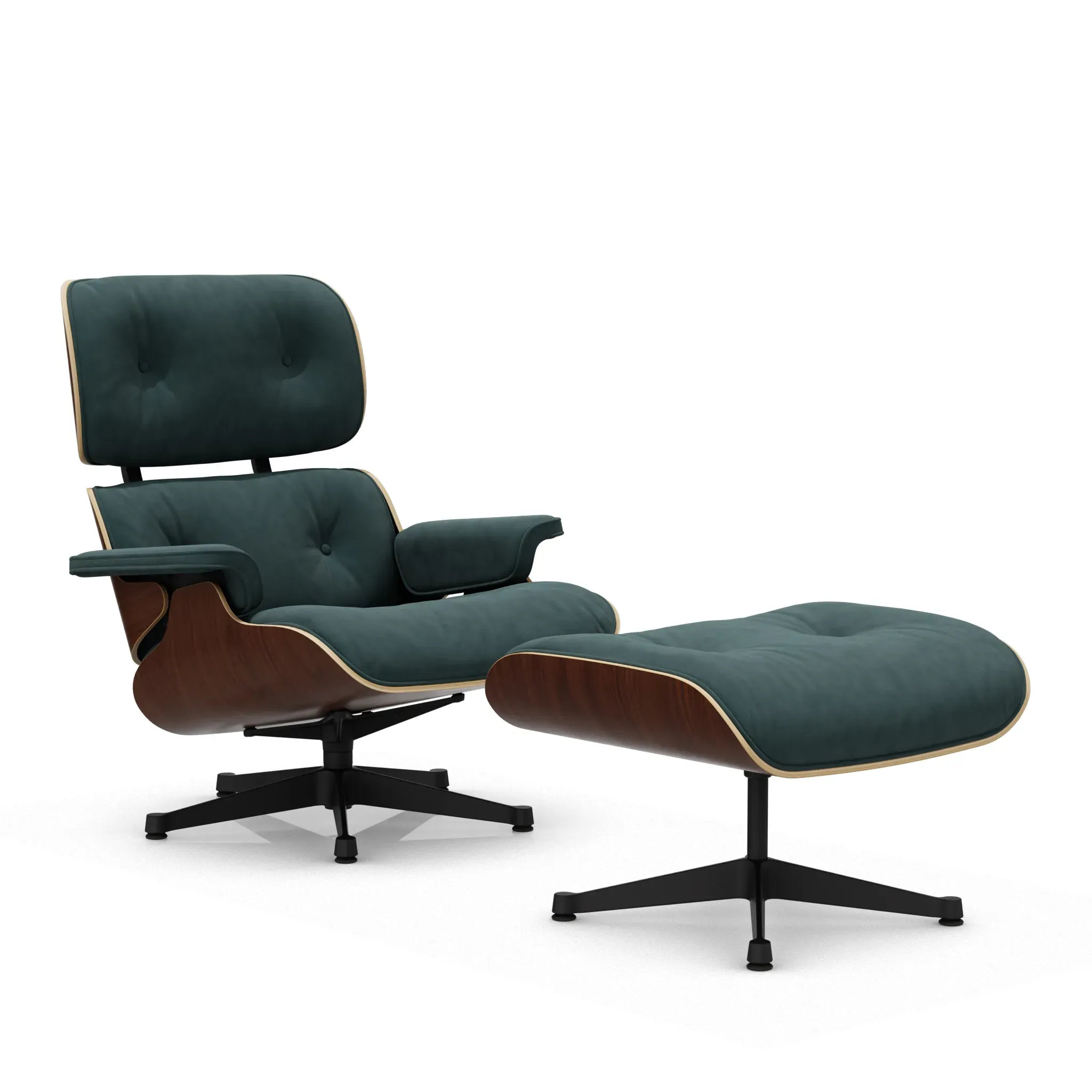 Vitra Lounge Chair & Ottoman - noir basique enduit de poudre - Calma 11 pine green - VitraNussbaumDunkel