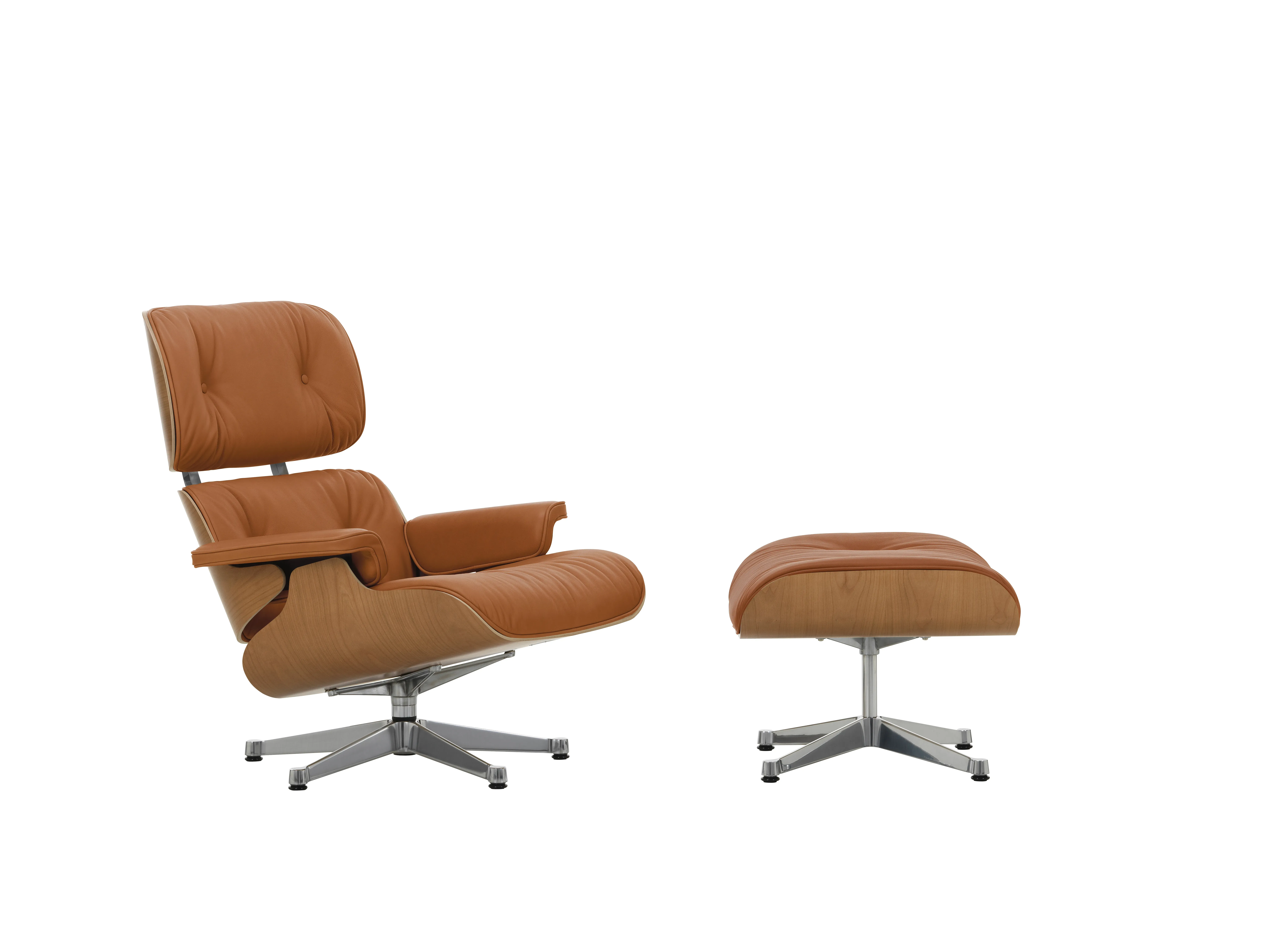 Vitra Lounge Chair & Ottoman - poli - Cuir premium F cognac - VitraKirscheNatur