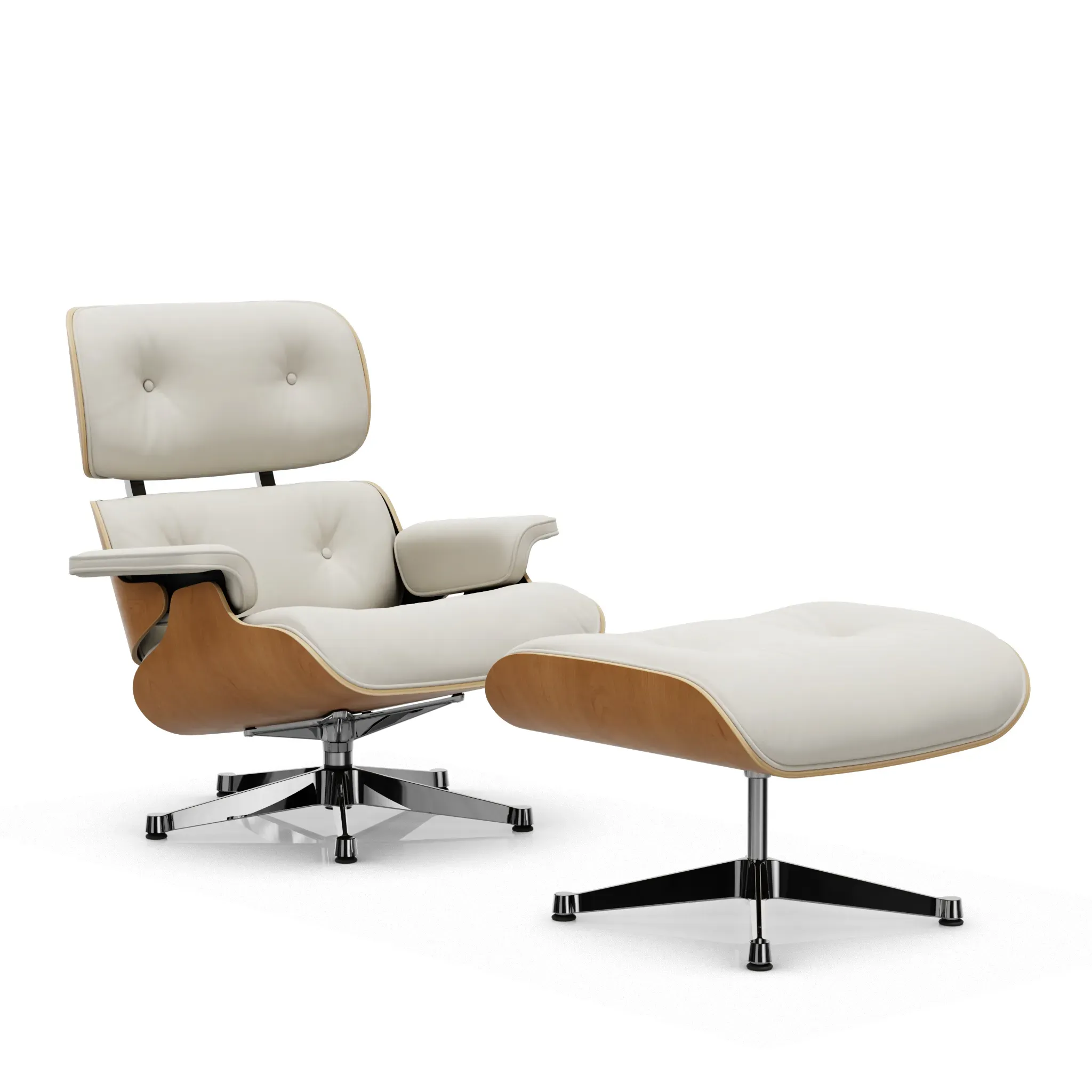 Vitra Lounge Chair & Ottoman - poli - Cuir premium F snow - VitraKirscheNatur