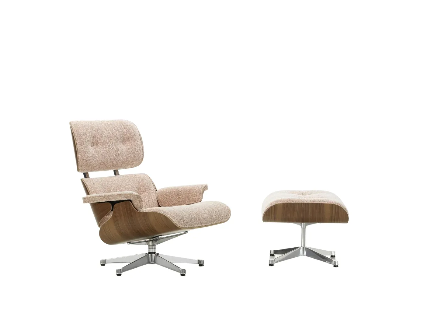 Vitra Lounge Chair & Ottoman - poli - Nubia ivoire/pêche - VitraNussbaumDunkel