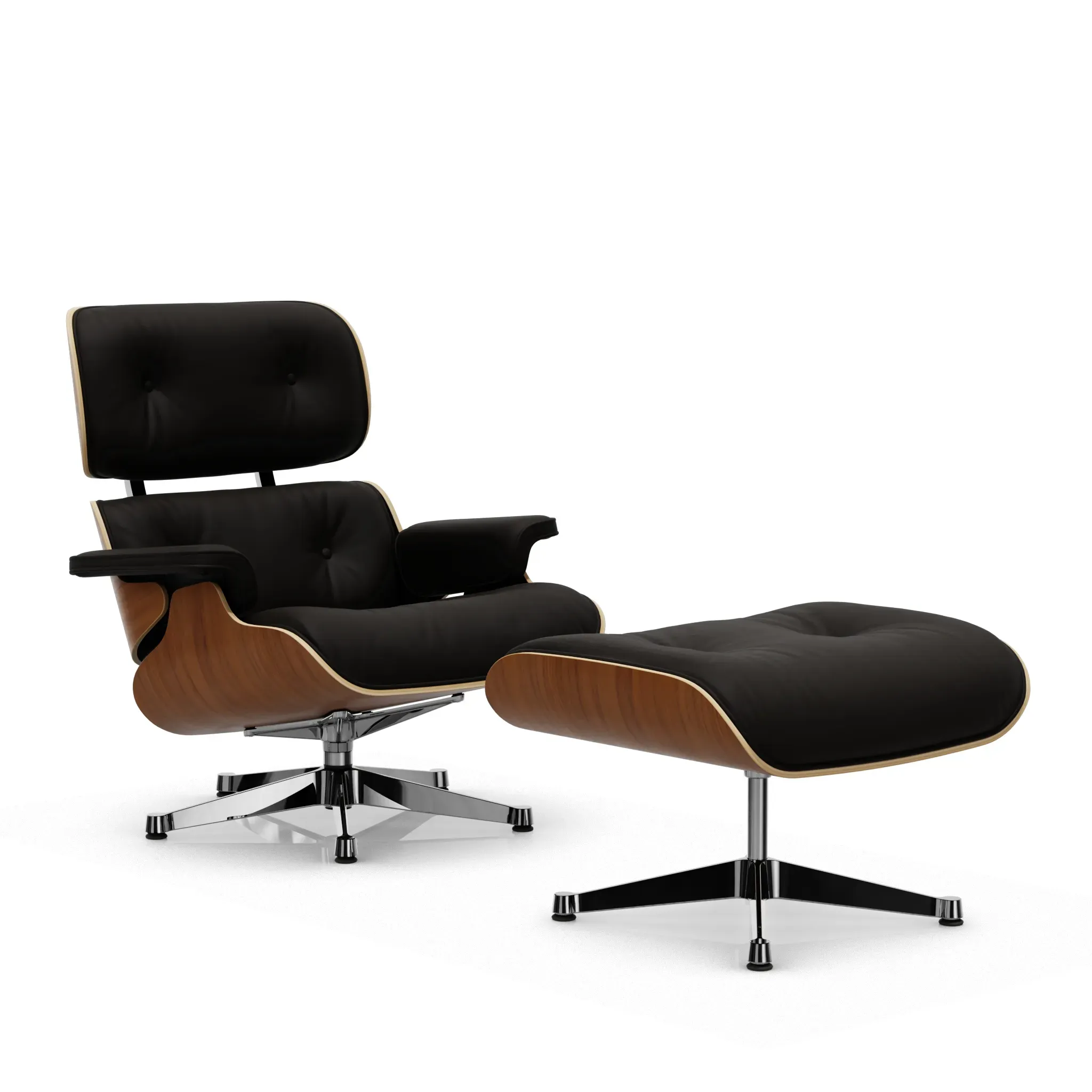 Vitra Lounge Chair & Ottoman - poli - Cuir premium F chocolat - VitraNussbaumNatur