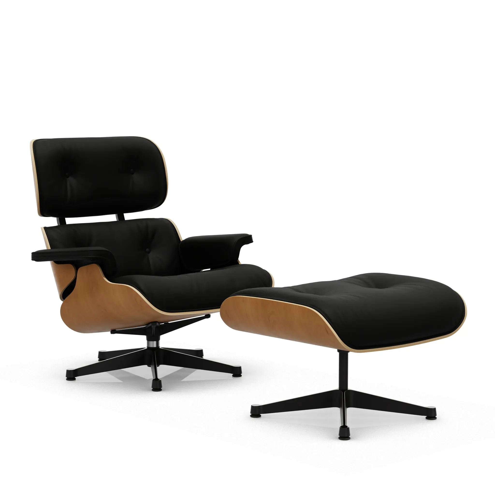 Vitra Lounge Chair & Ottoman - VitraKirscheNatur - Cuir premium F nero - poli / côtés noirs