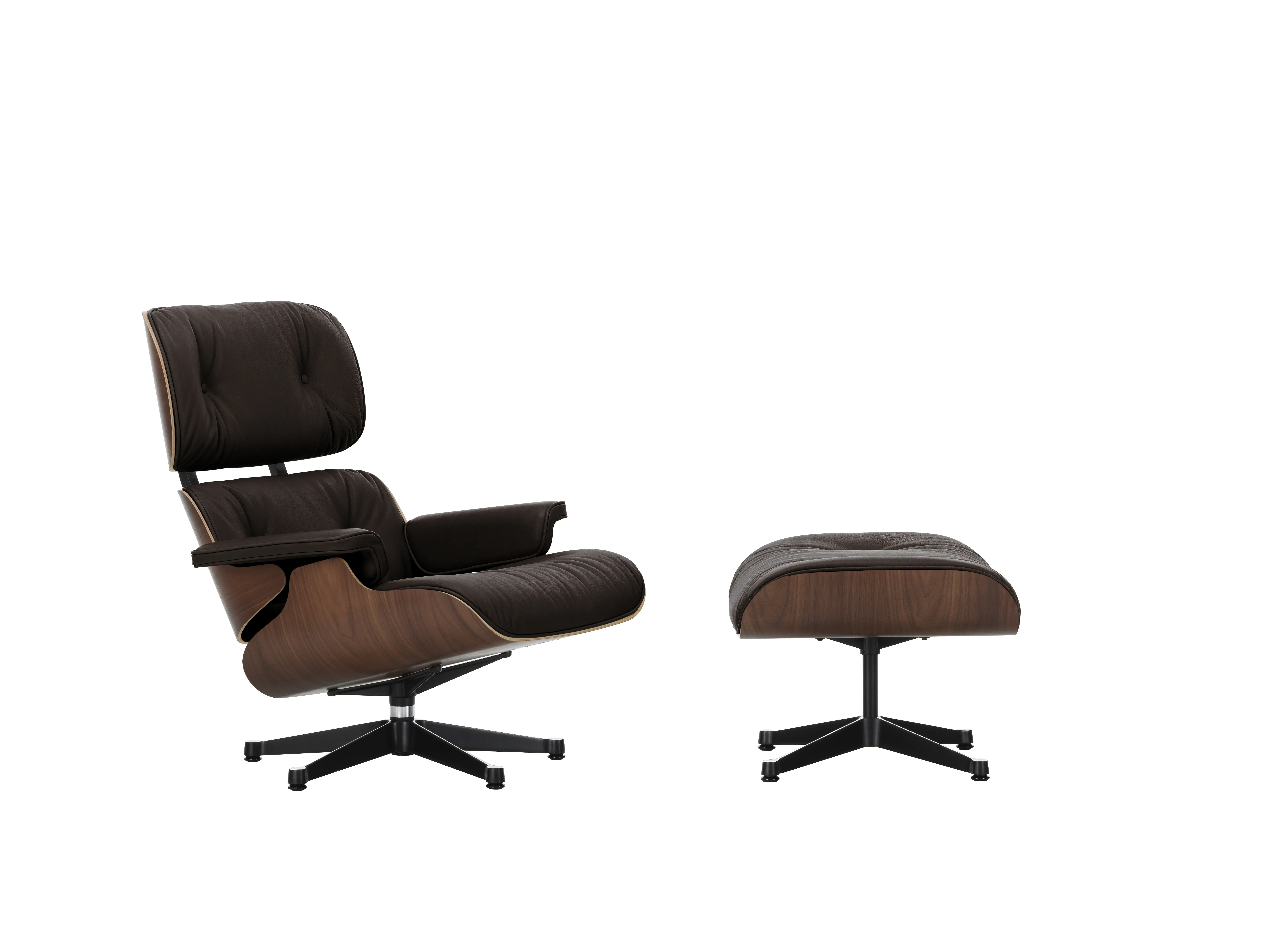 Vitra Lounge Chair & Ottoman - poli / côtés noirs - VitraLederNaturalF/68Chocolate - VitraNussbaumDunkel