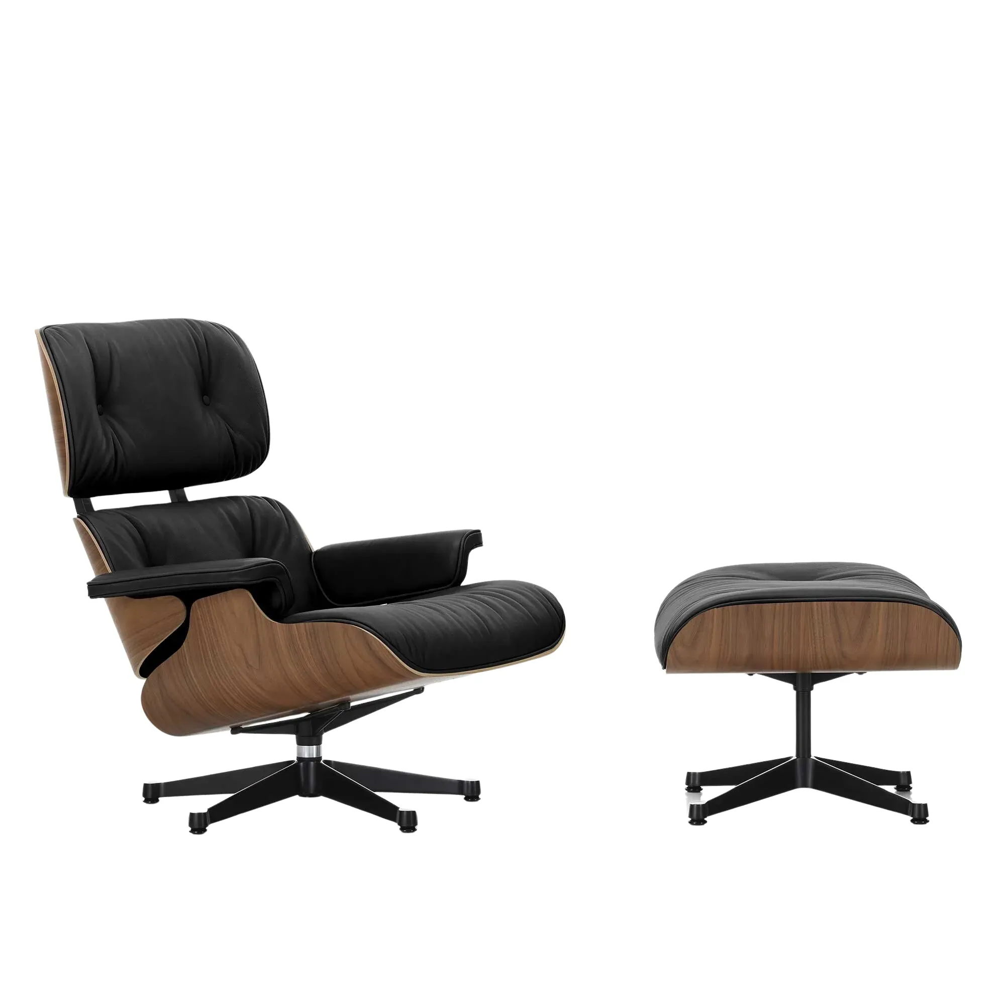 Vitra Lounge Chair & Ottoman - VitraNussbaumNatur - Cuir premium F nero - poli / côtés noirs