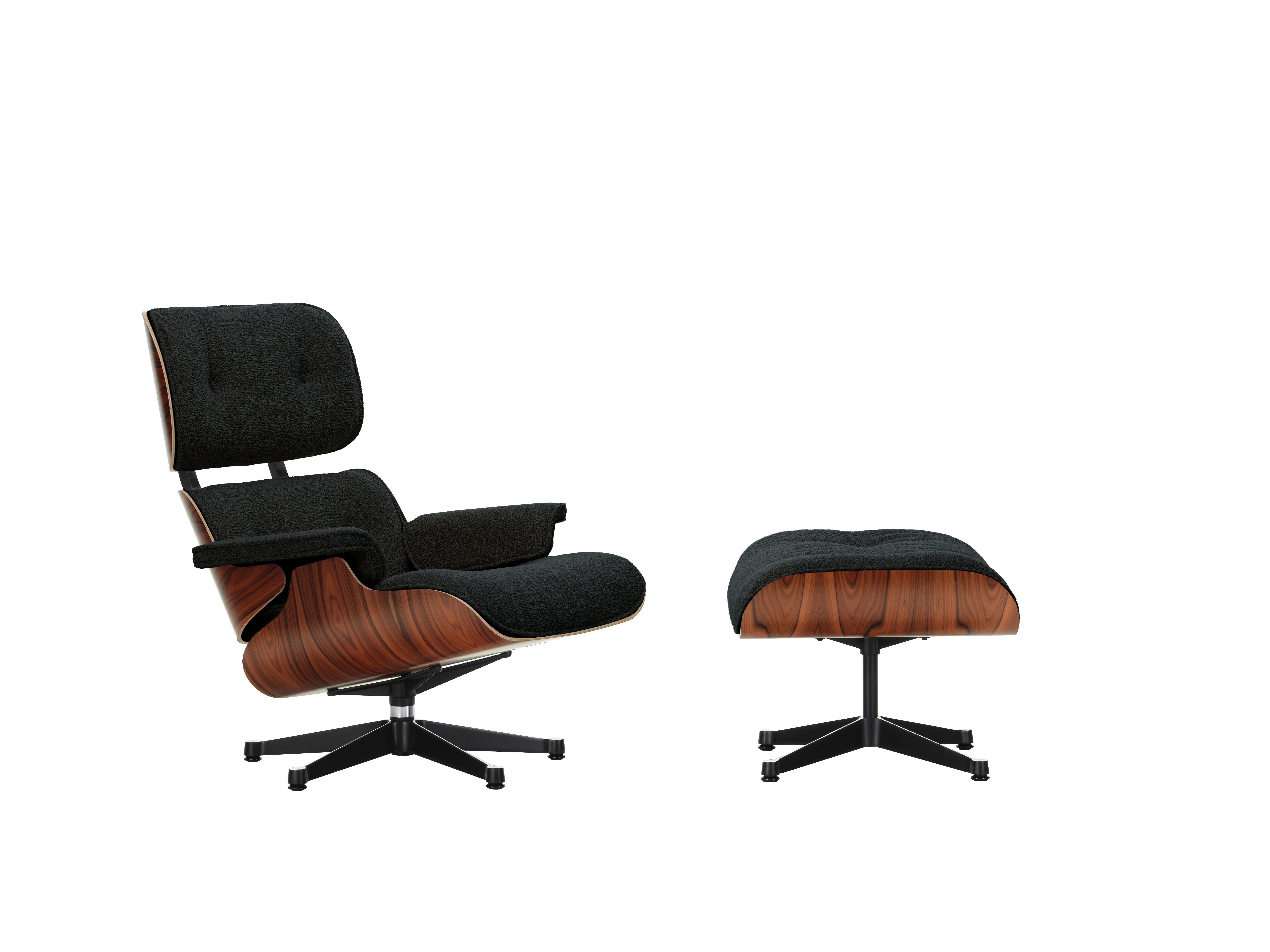 Vitra Lounge Chair & Ottoman - poli / côtés noirs - Nubia 11 anthracite/noir - Santos Palisander