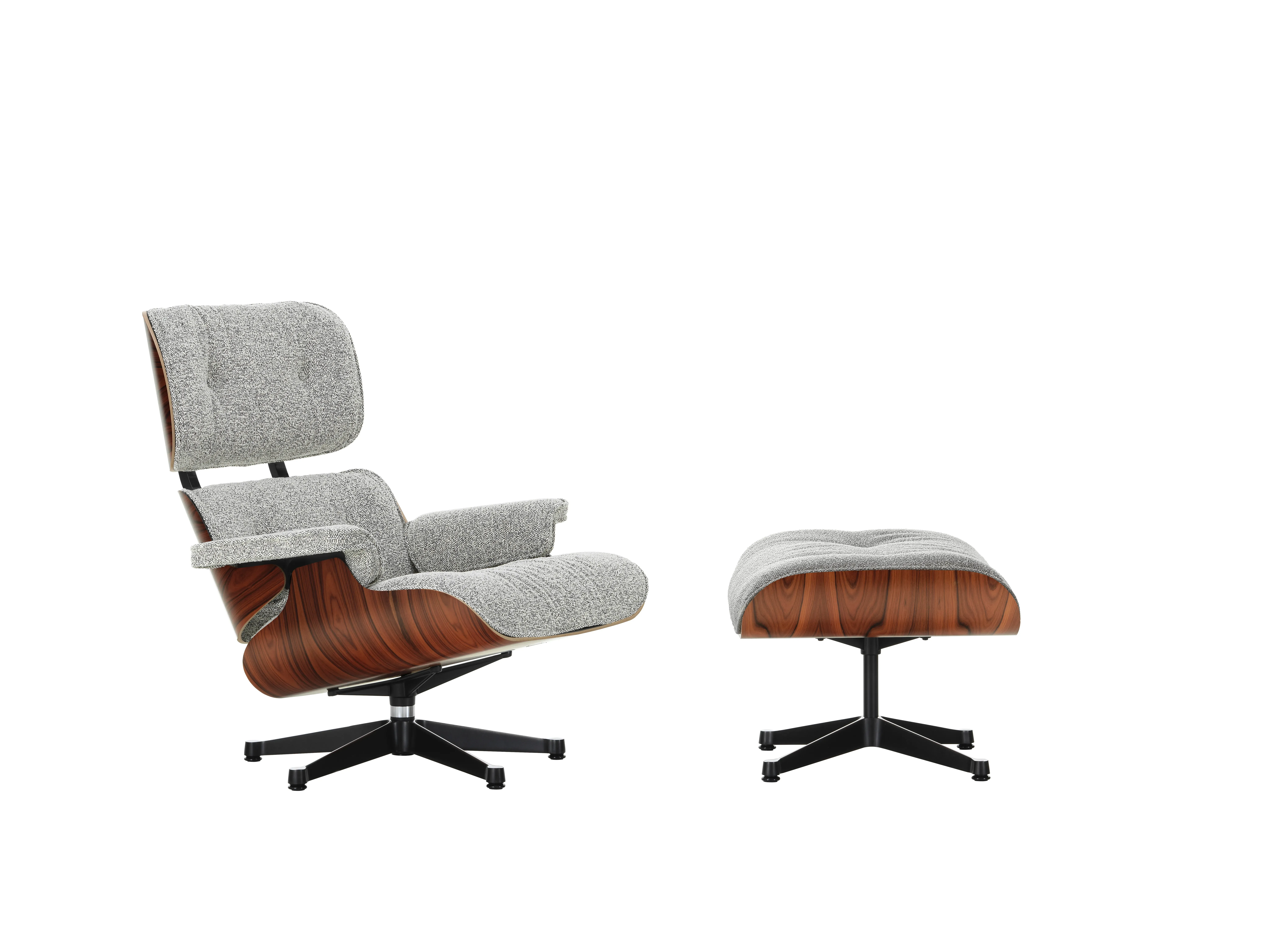 Vitra Lounge Chair & Ottoman - poli / côtés noirs - Nubia salt 'n pepper - Santos Palisander
