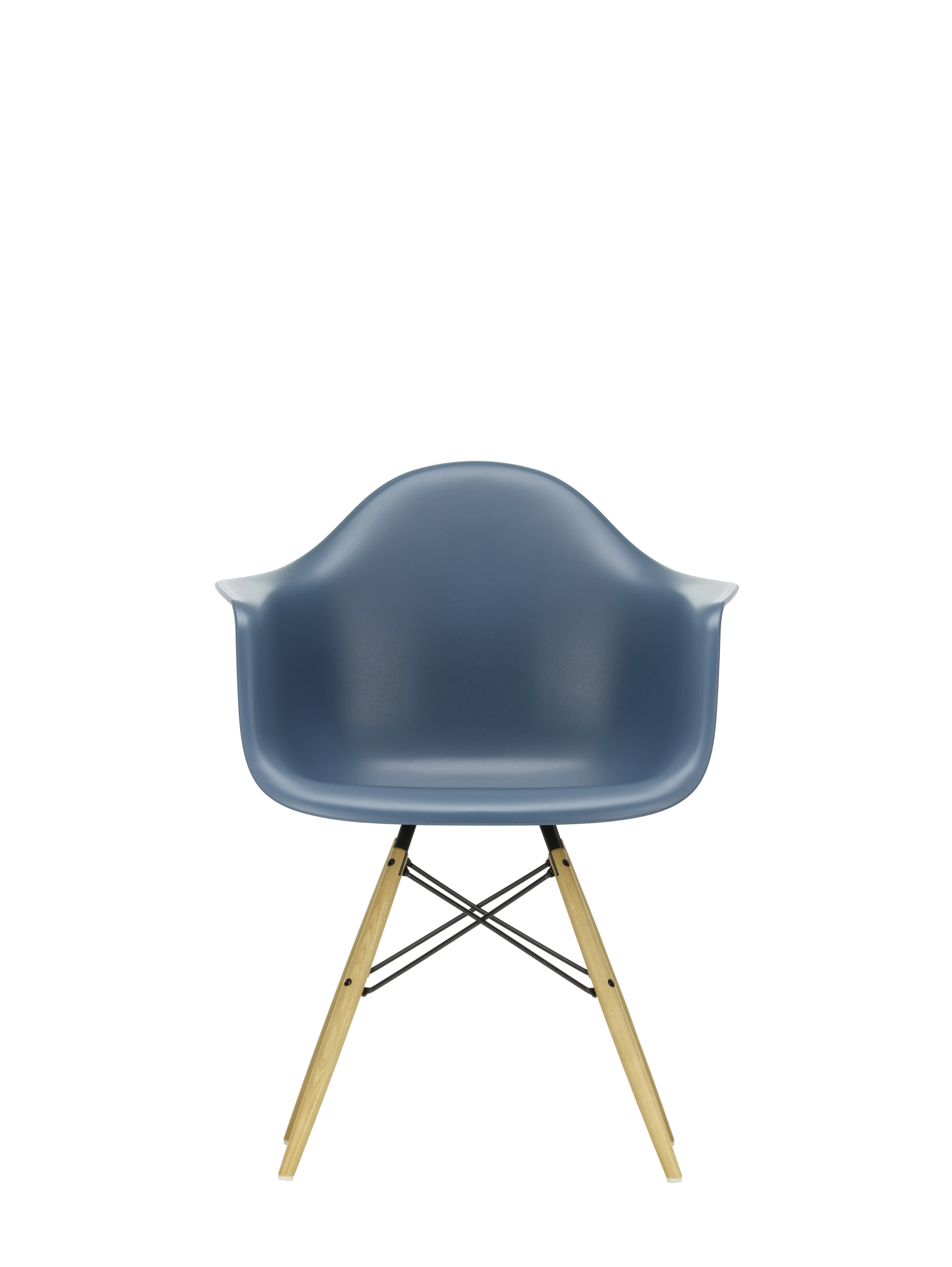 Vitra DAW Eames Plastic Armchair - bleu marin RE - Frêne couleur miel