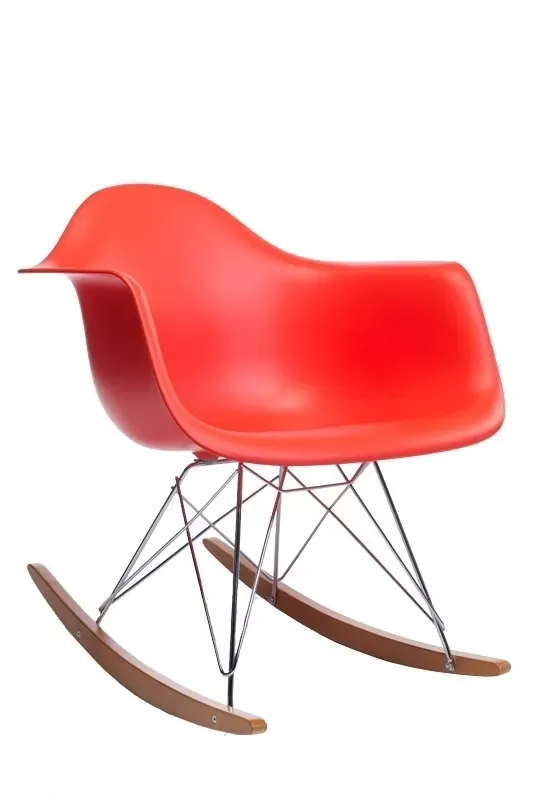Vitra Chaise à bascule RAR Eames Plastic  - poppy red RE - chromé - Patins Érable jaune
