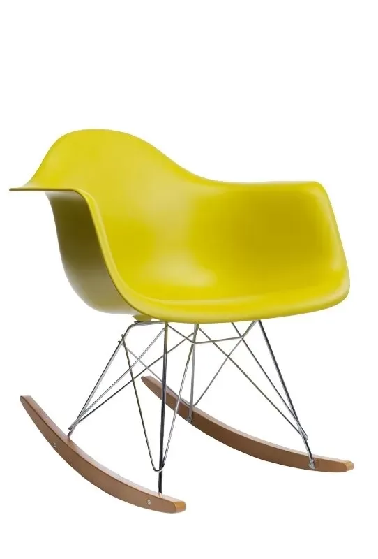 Vitra Chaise à bascule RAR Eames Plastic  - moutarde RE - chromé - Patins Érable jaune