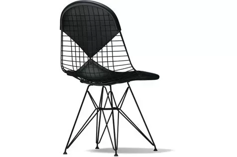 Vitra Chaise métallique DKR-2 - noir - Cuir nero - patin pour sols durs