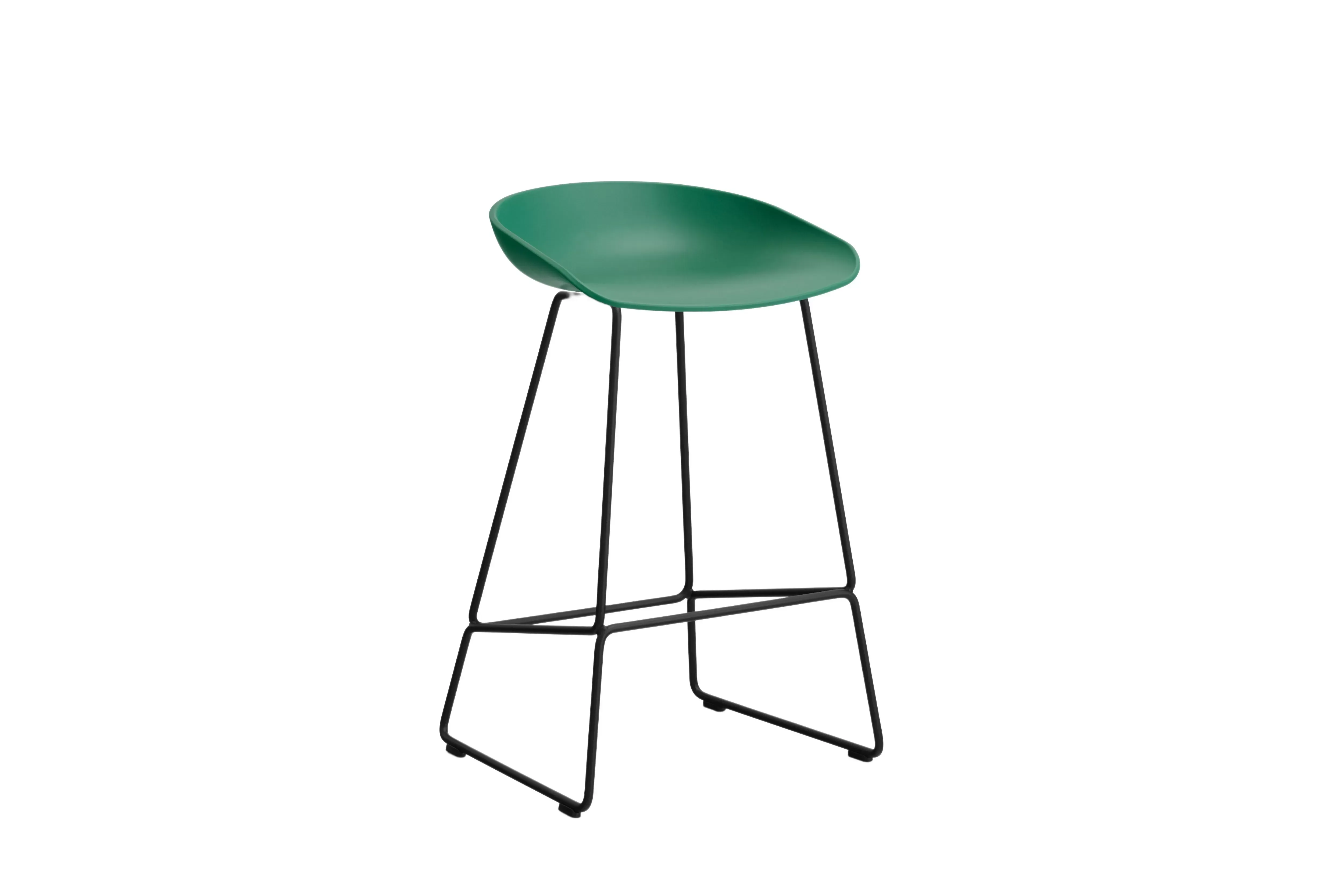 HAY About a Stool AAS 38 - teal green 2.0 - noir - patins standards en plastique - Hauteur d'assise 65 cm