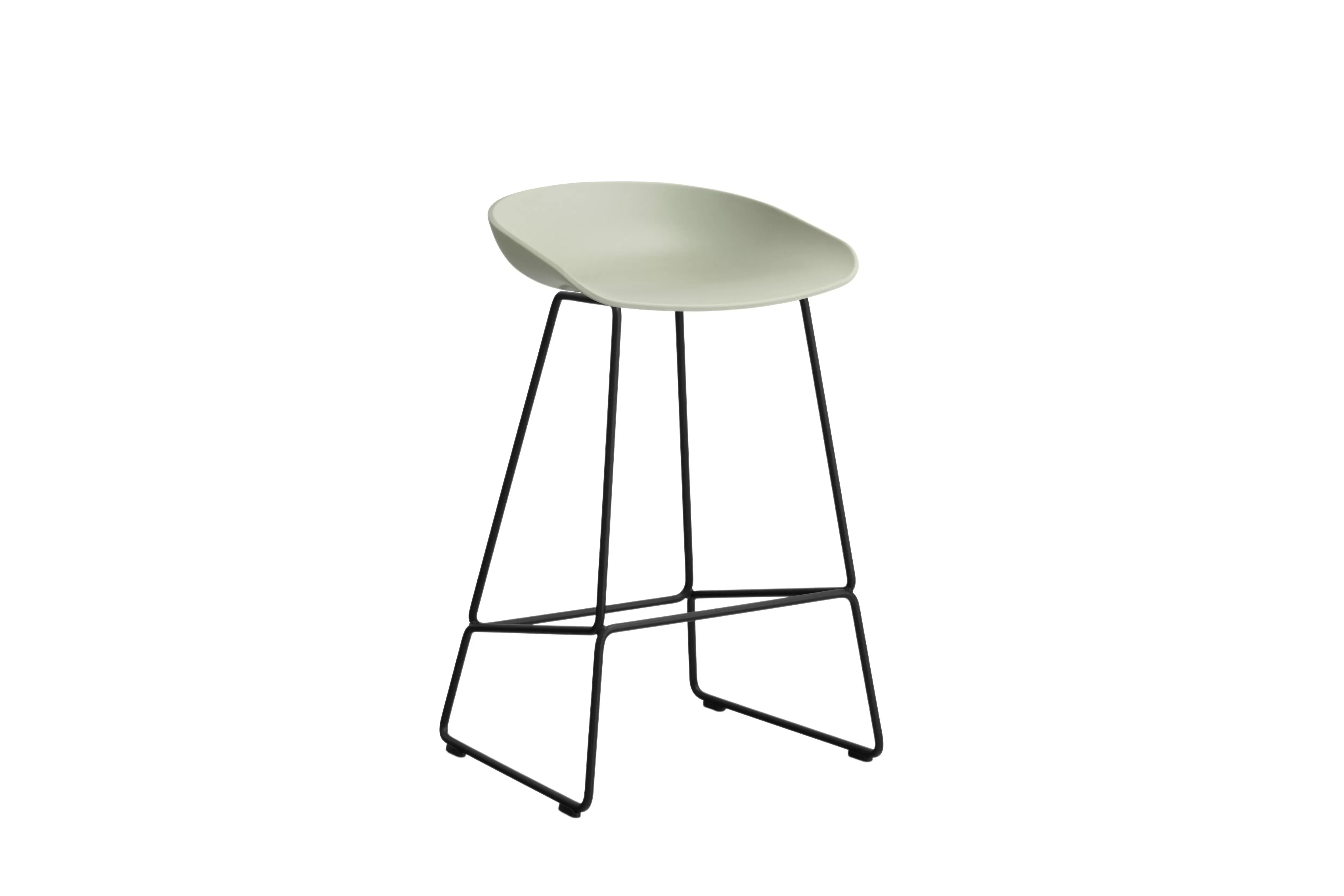 HAY About a Stool AAS 38 - pastel green 2.0 - noir - patins standards en plastique - Hauteur d'assise 65 cm