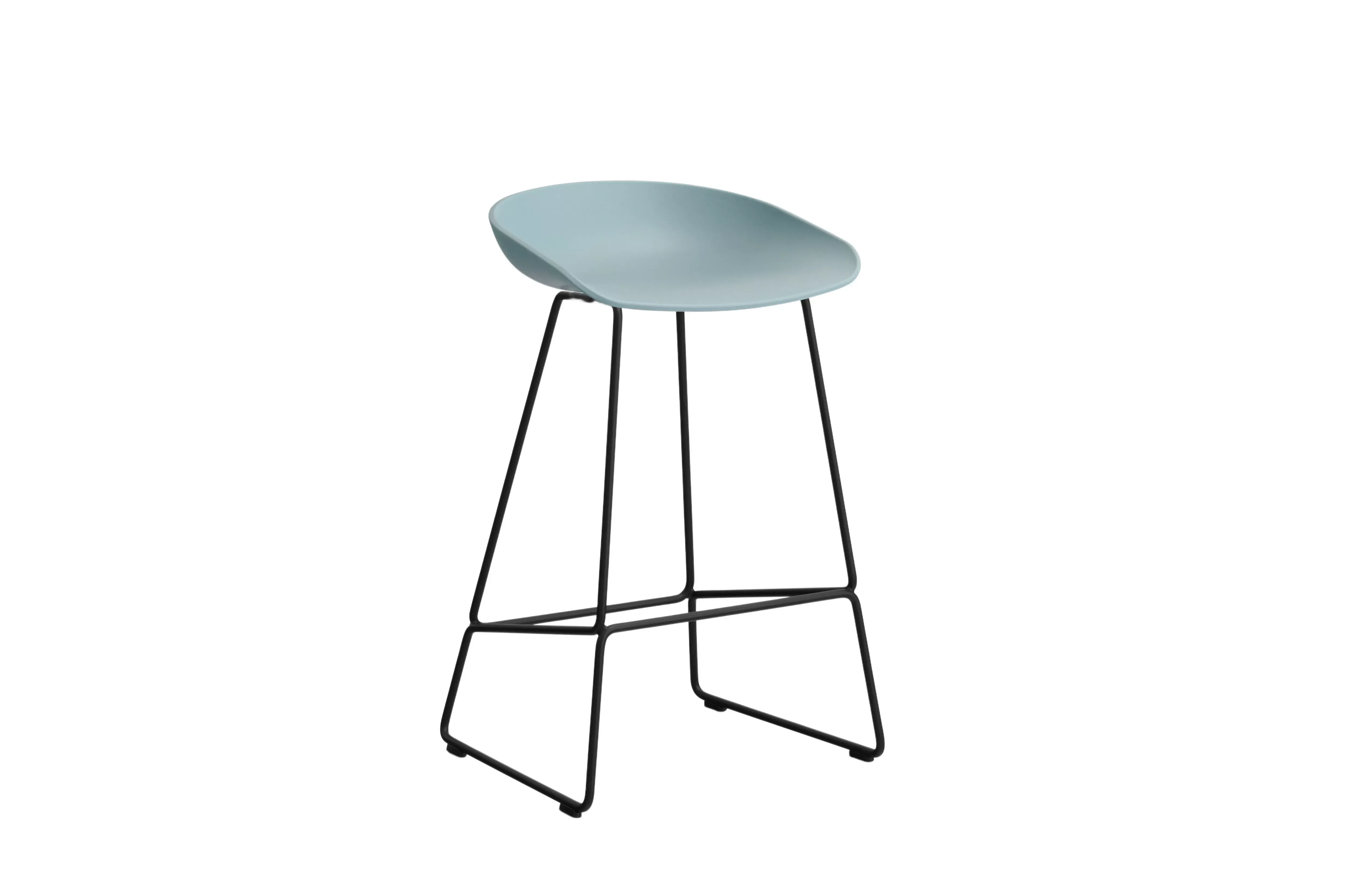 HAY About a Stool AAS 38 - dusty blue 2.0 - noir - patins standards en plastique - Hauteur d'assise 65 cm