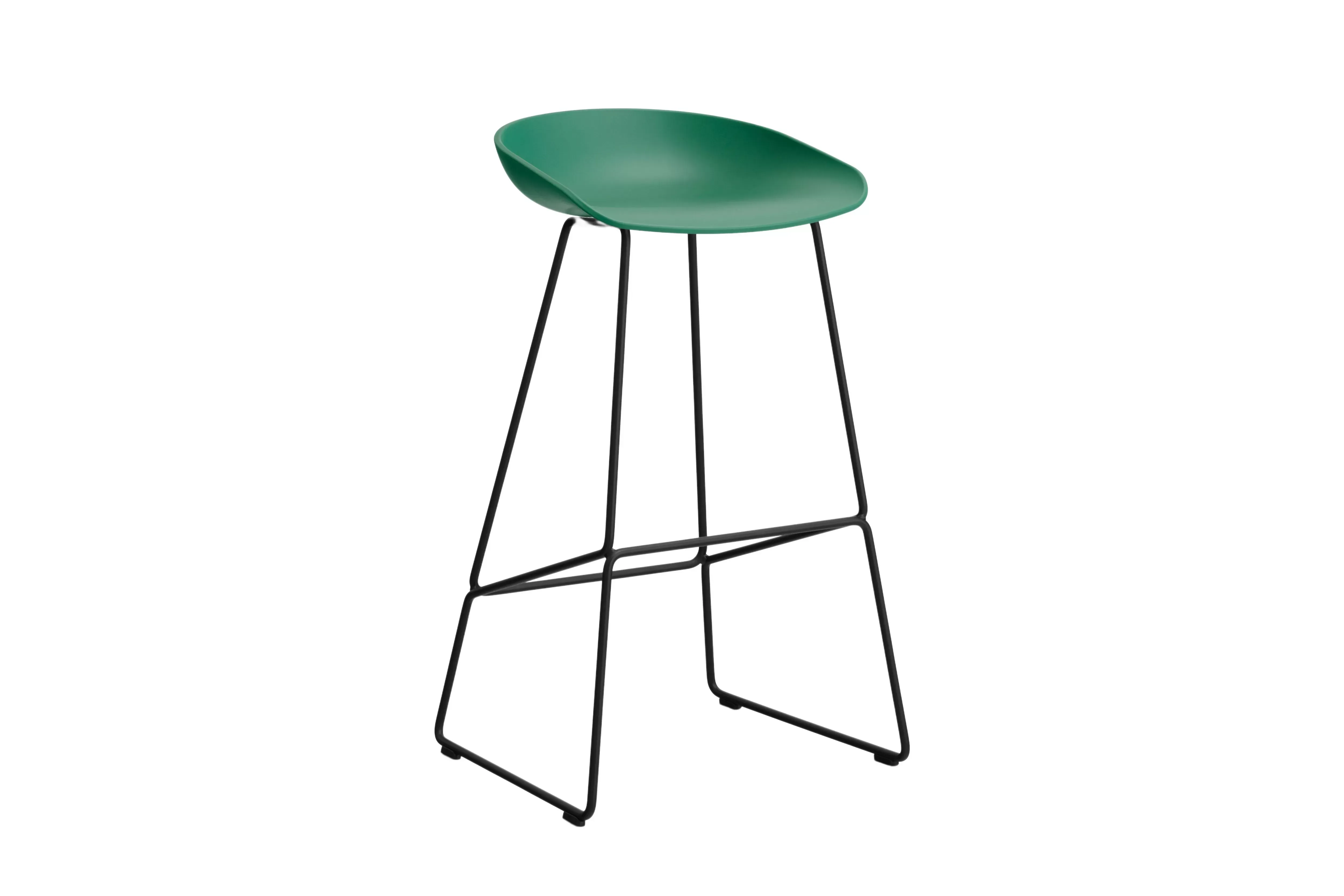 HAY About a Stool AAS 38 - teal green 2.0 - noir - patins standards en plastique - Hauteur d'assise 75 cm