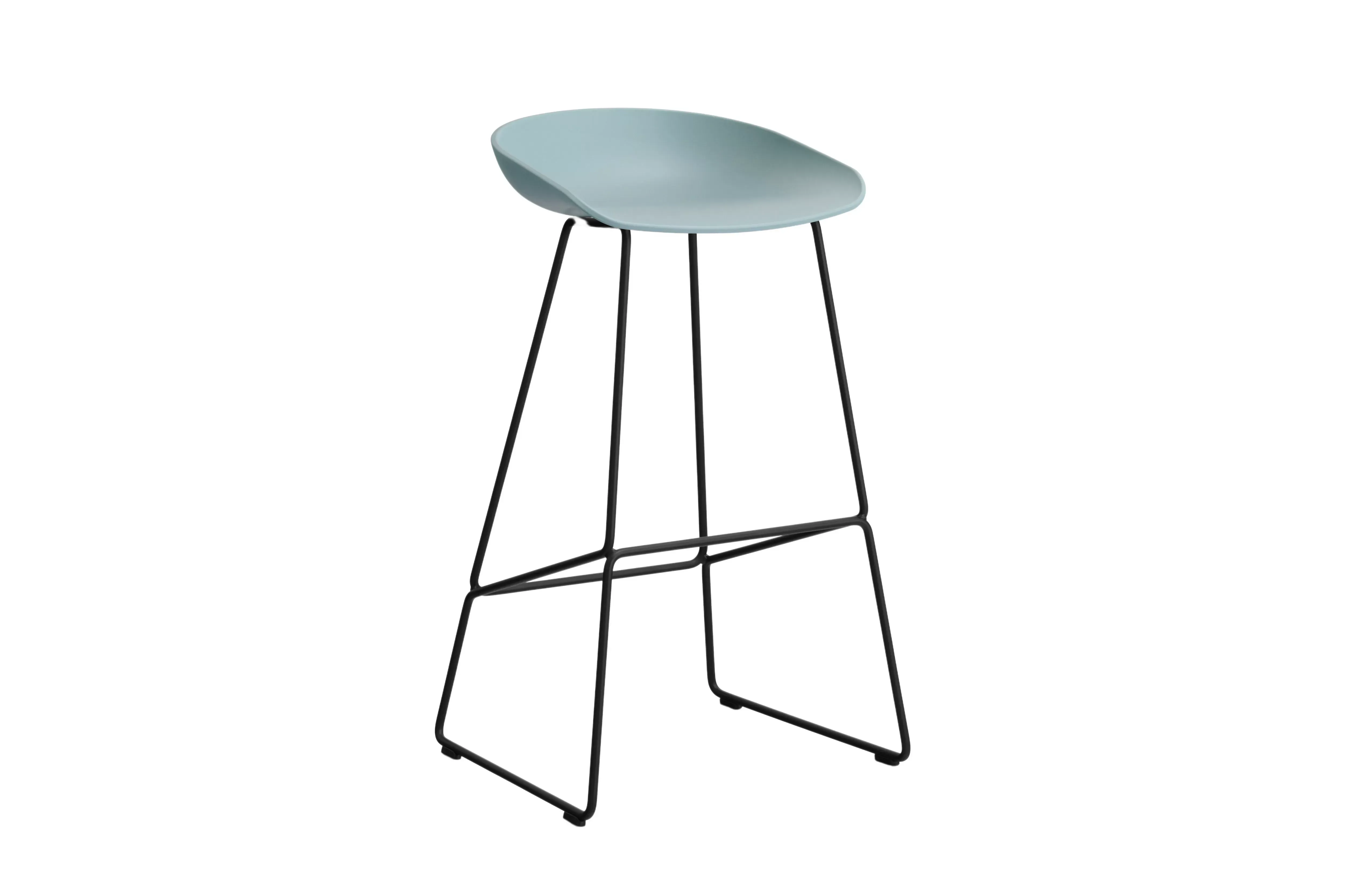 HAY About a Stool AAS 38 - dusty blue 2.0 - noir - patins standards en plastique - Hauteur d'assise 75 cm