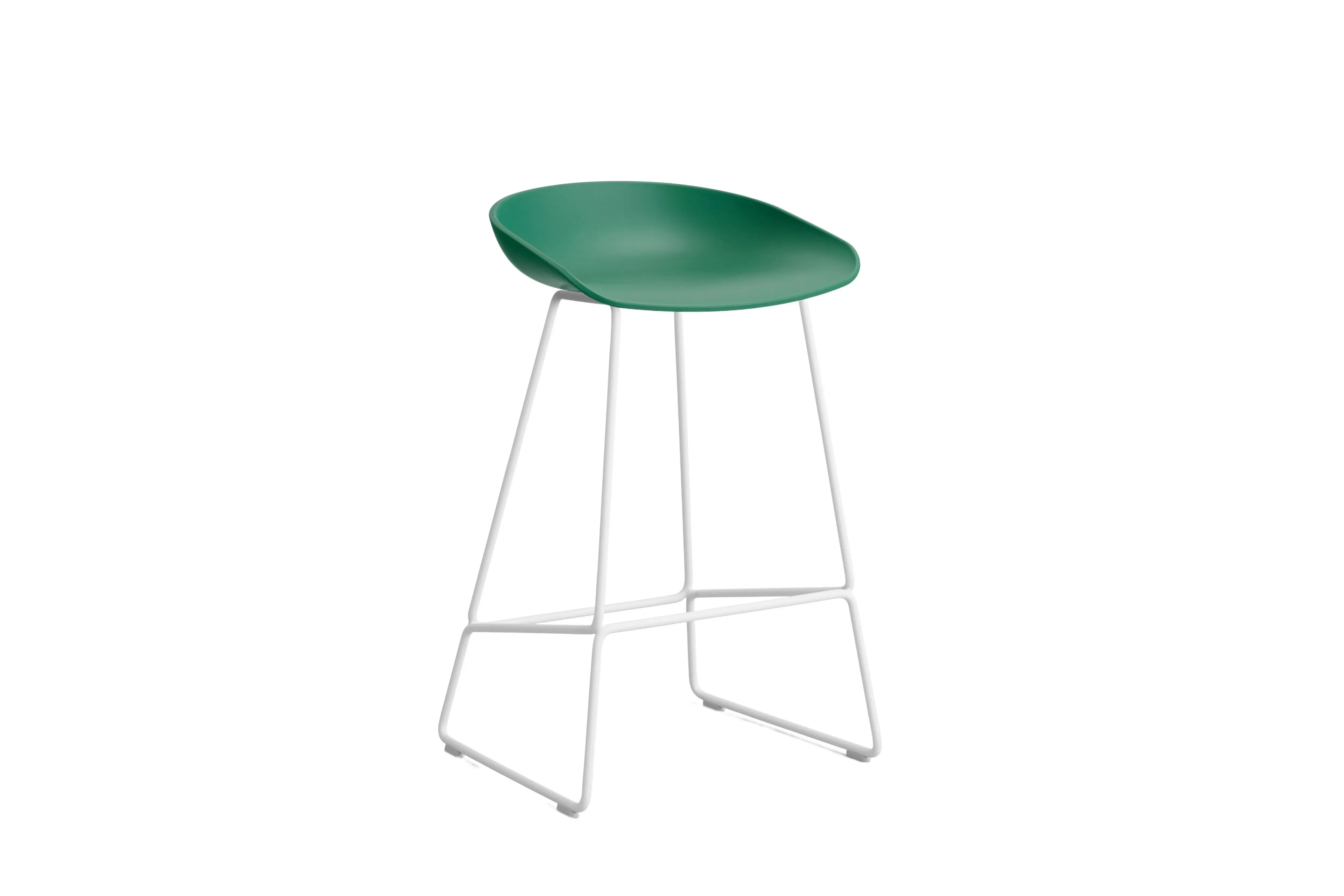 HAY About a Stool AAS 38 - teal green 2.0 - blanc - patins standards en plastique - Hauteur d'assise 65 cm